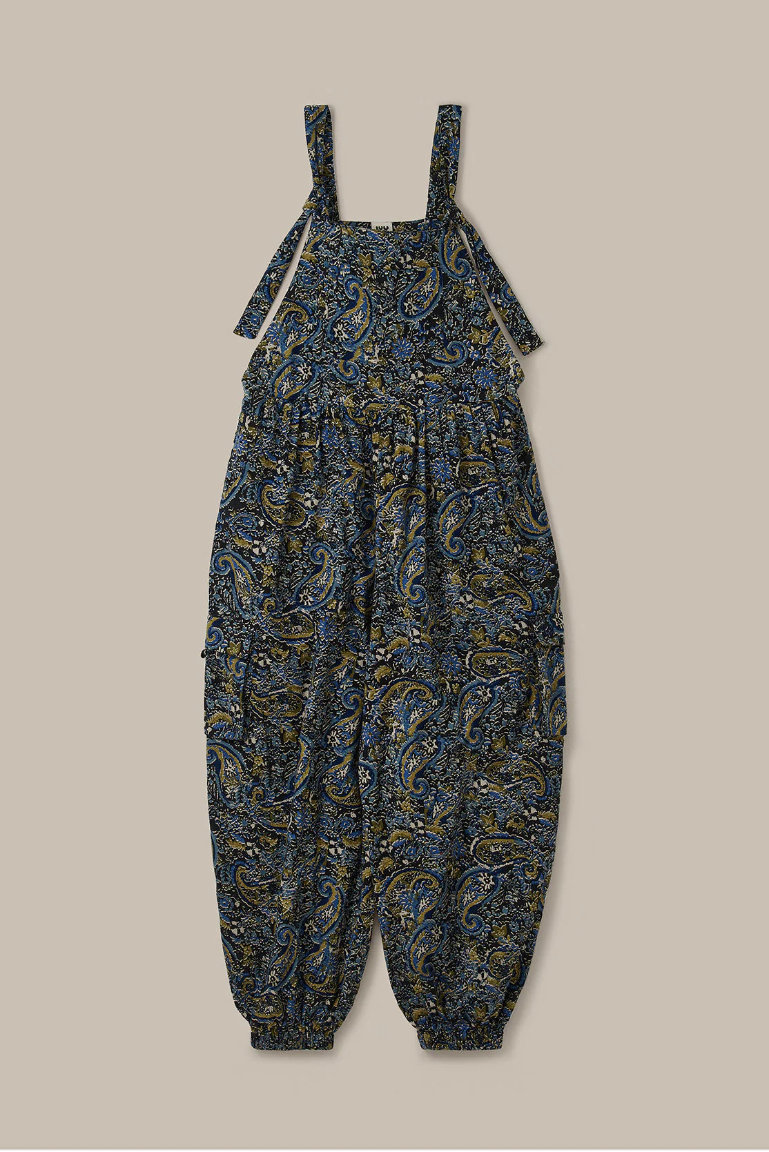 Miyada - Brushed Cotton Dungarees in Grunge Blue Paisley Print