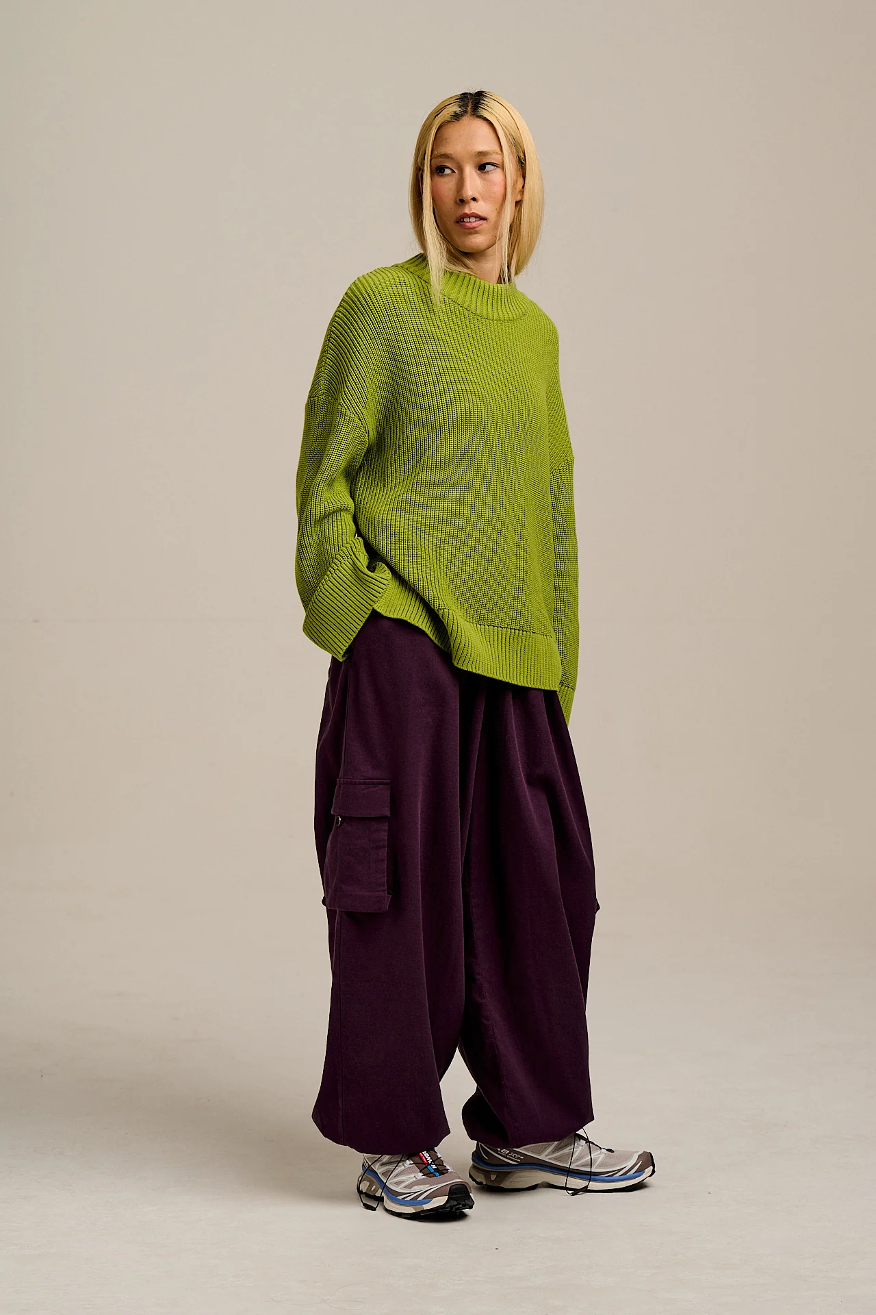 Rumi - Brushed Cotton Barrel Trousers in Plum Perfect