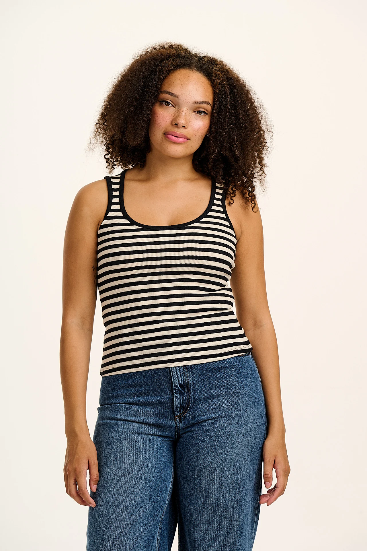 Romy - Ribbed Vest in Black & White Stripe