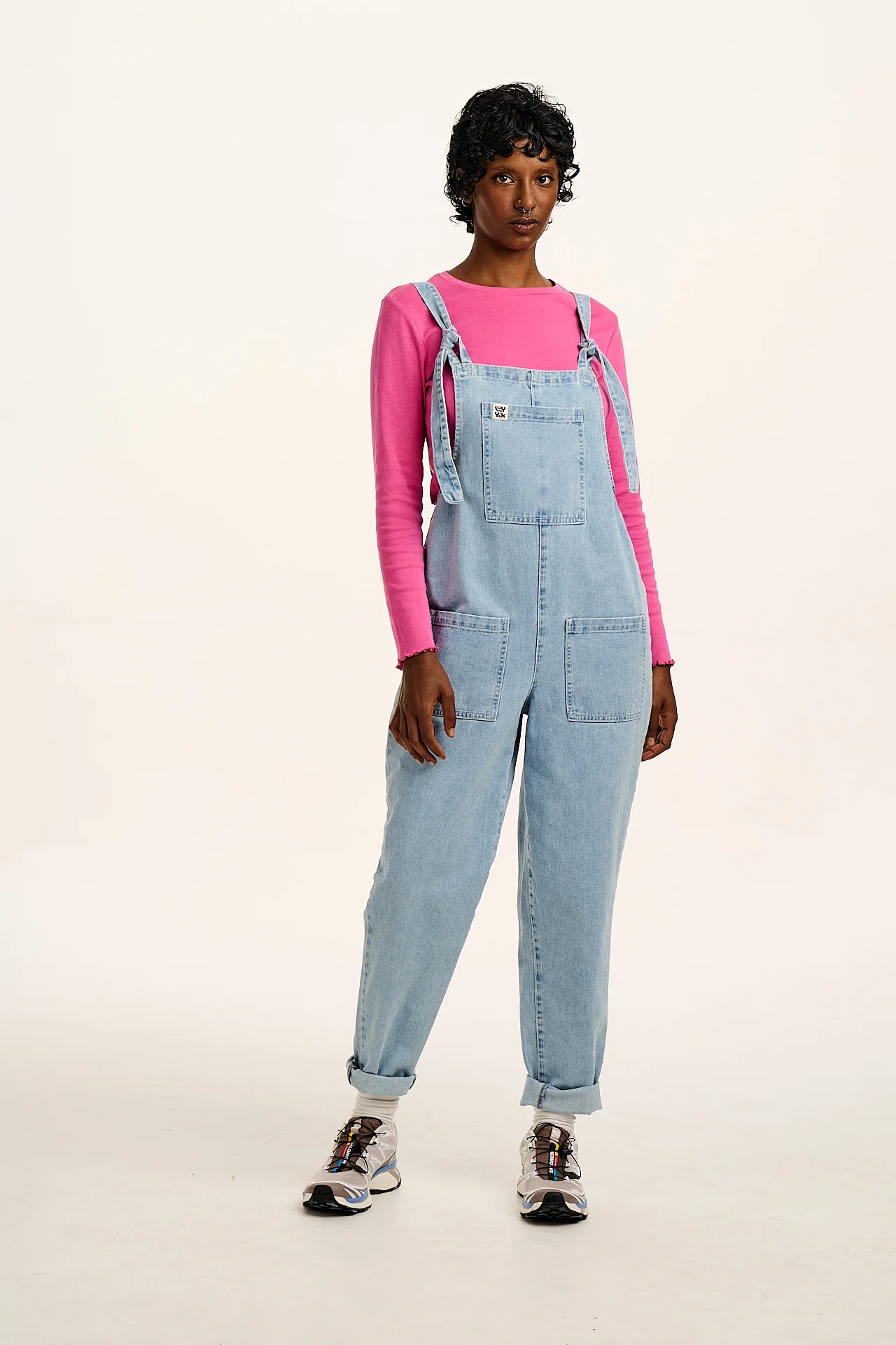 Hansel - Long Sleeve Cotton Crop Top in Mulberry Pink