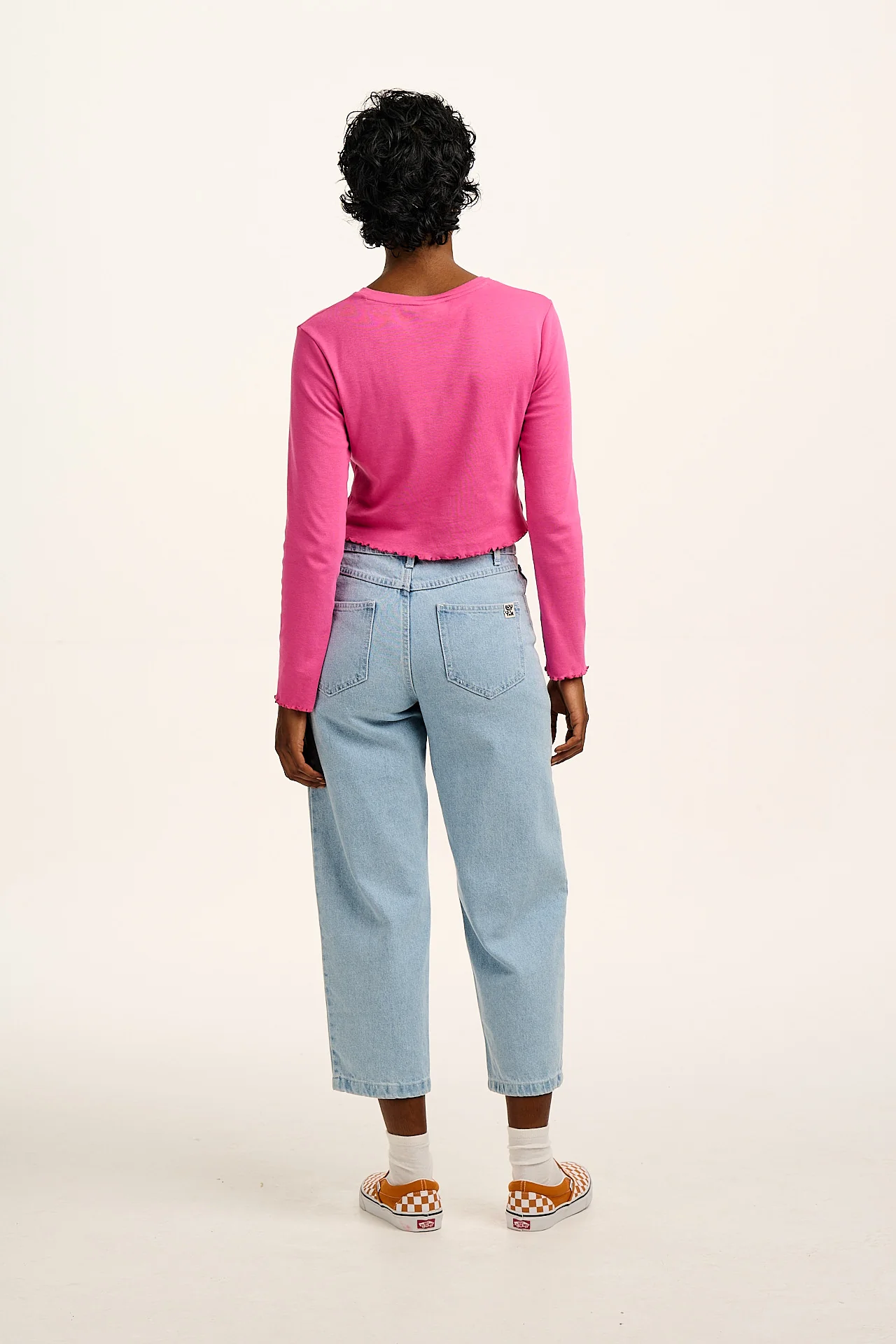 Hansel - Long Sleeve Cotton Crop Top in Mulberry Pink