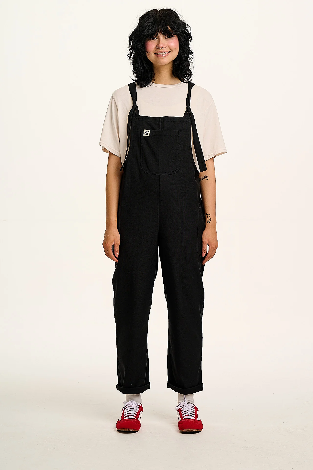 Una - Cotton Dungarees in Black