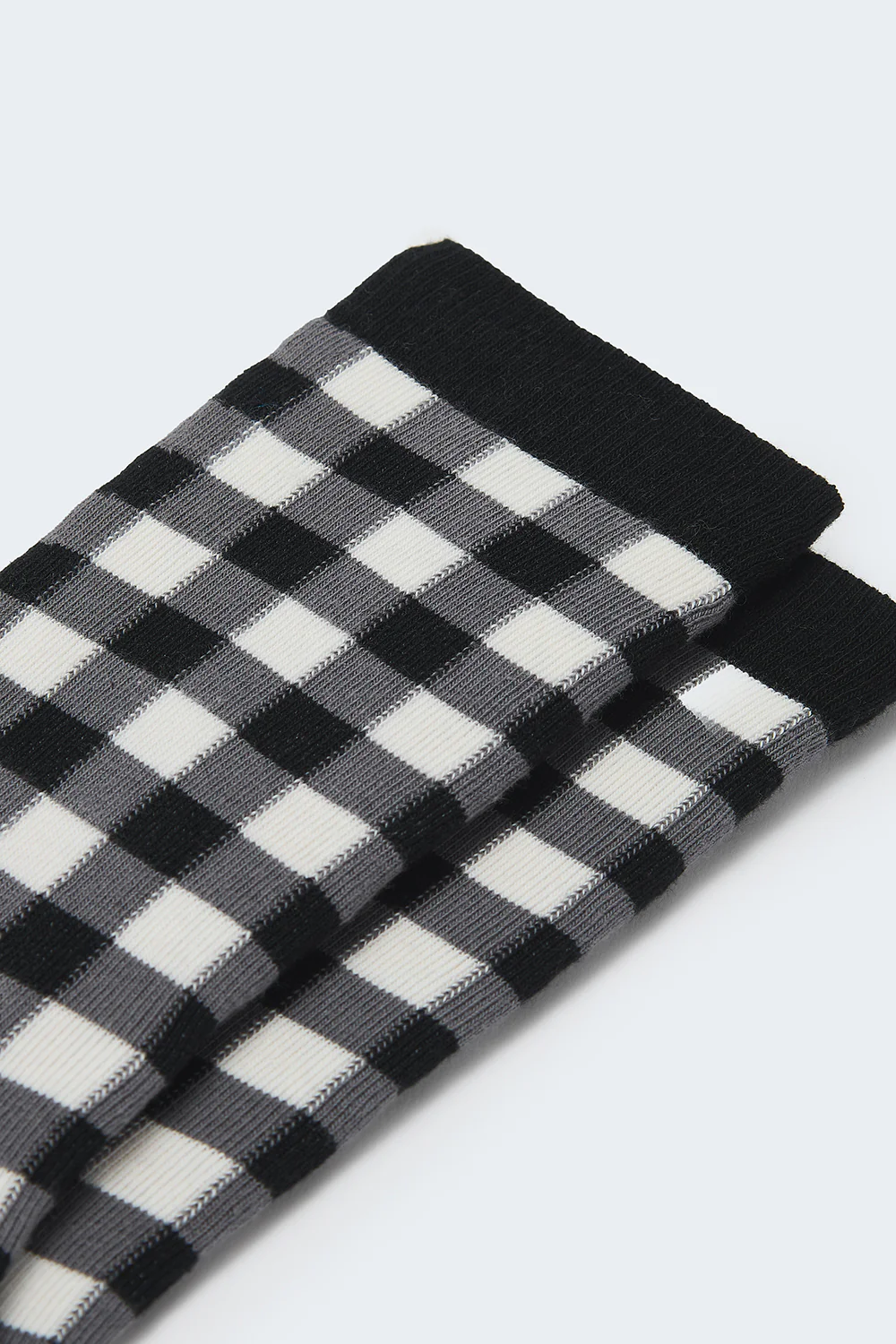 JoJo - Cotton Socks in Black & White Gingham Print