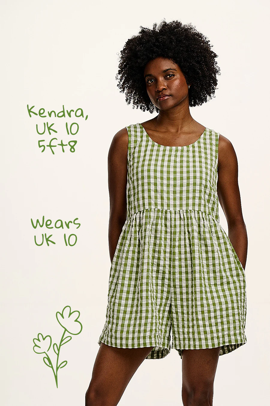 Alisa - Cotton Playsuit in Green & White Gingham