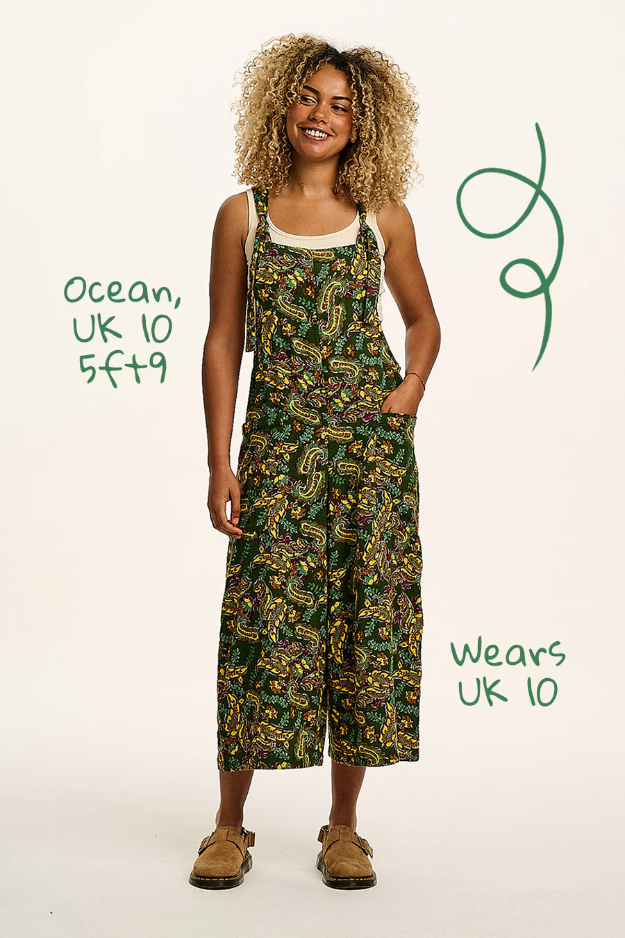 Rudy - Cotton Gauze Dungarees in Green Paisley Print