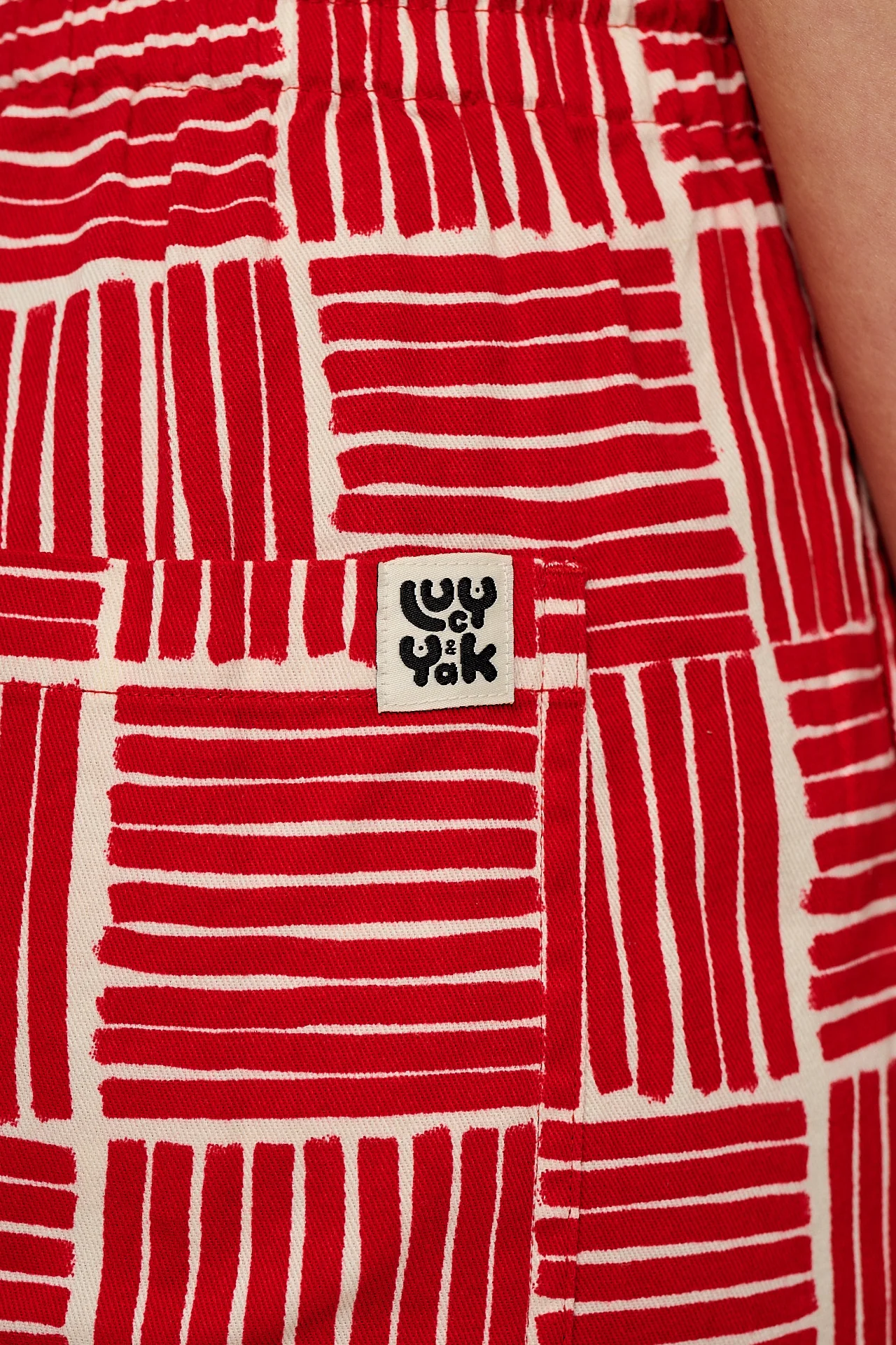 Chuck - Wide Leg Cotton Trousers in Red Geo Print