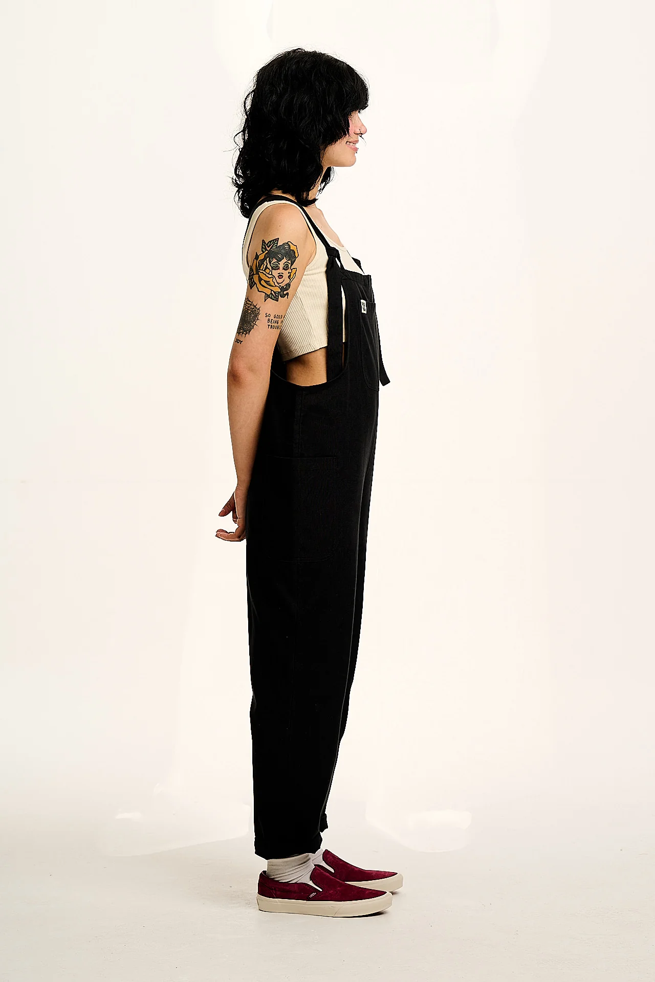 Una - Cotton Dungarees in Black