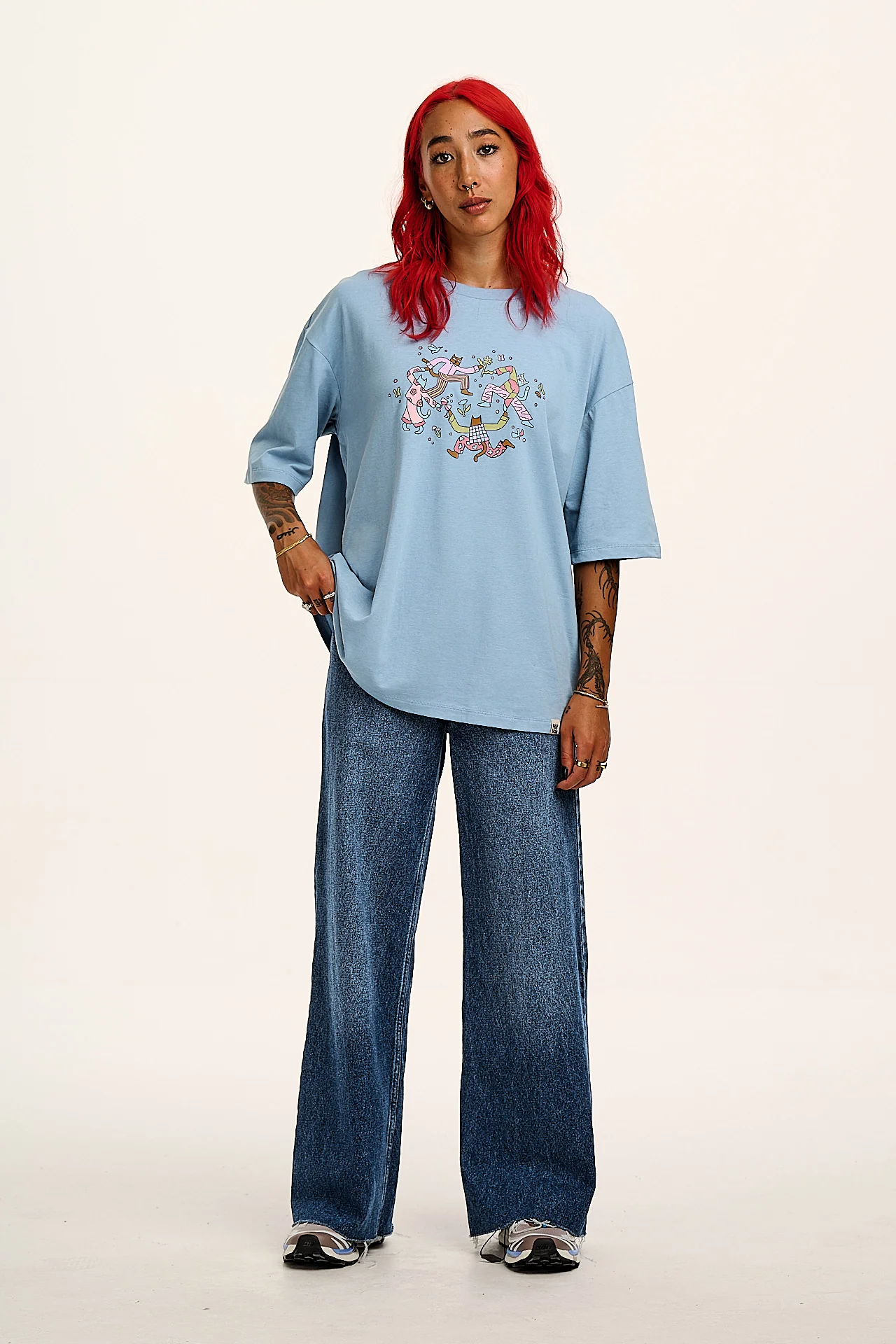 Benny - Oversized Cotton Tee in Matisse Cats Print