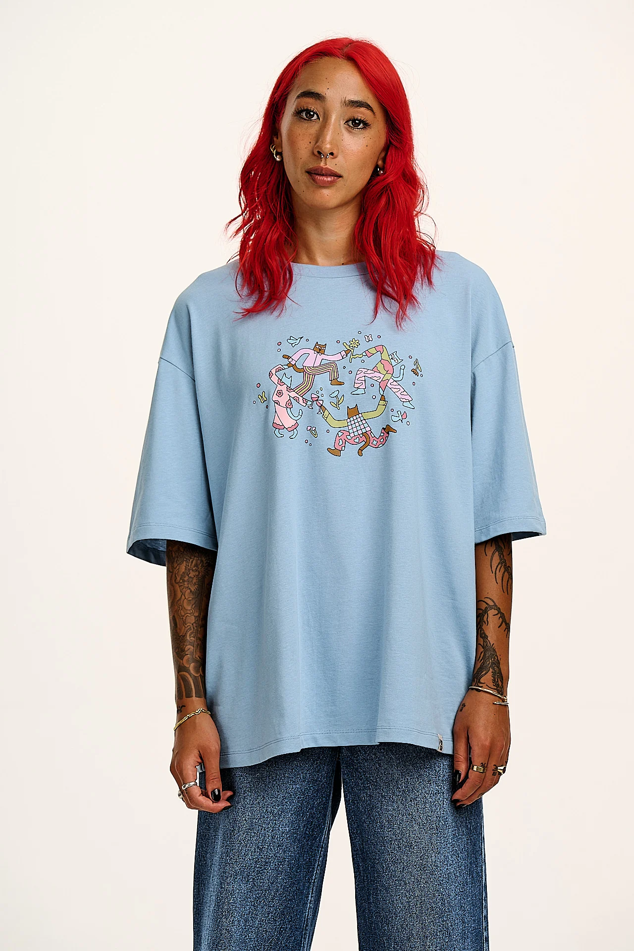 Benny - Oversized Cotton Tee in Matisse Cats Print