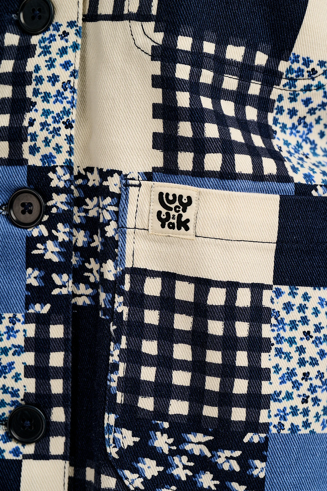 Connie - Cotton Jacket in Inked Blue Patchwork