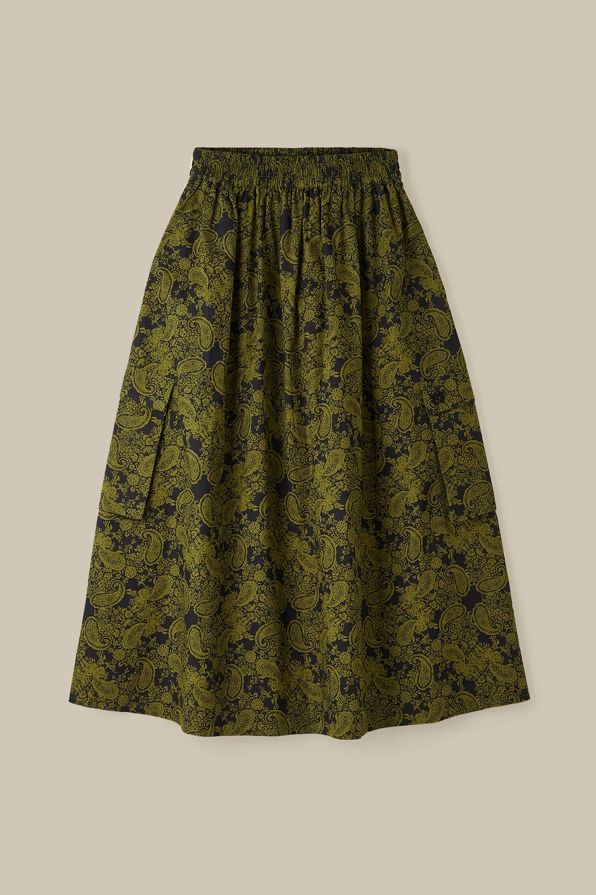 Dakota - Midi Skirt in Grunge Green Paisley Print