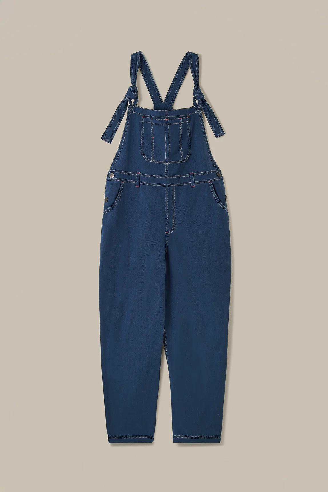 Mullen - Cotton Dungarees in Navy with Contrast Stripe