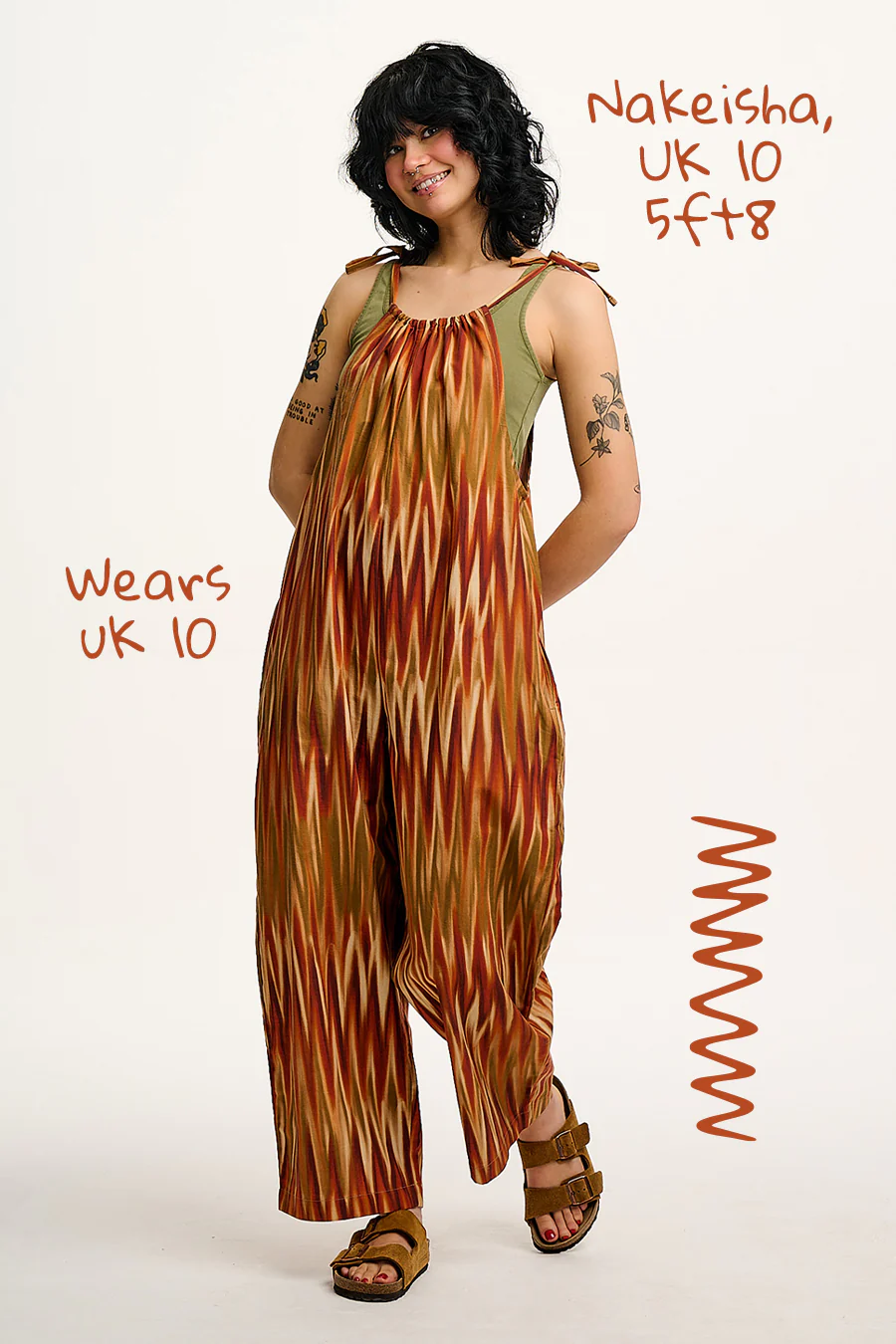 Ramona - Cotton & Linen Jumpsuit in Red Wavy Print