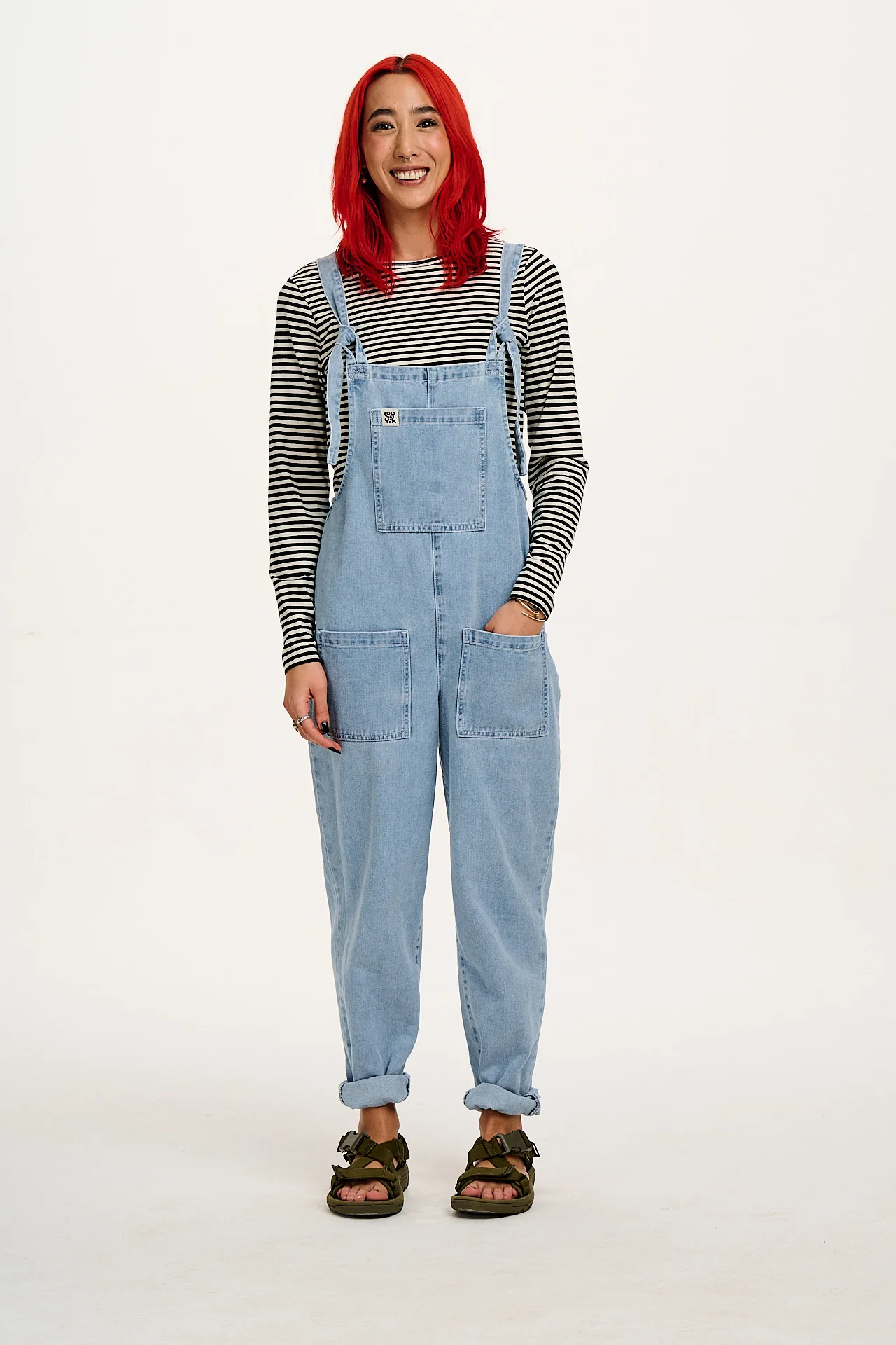 Rey - Long Sleeve Cotton Top in Black & White Stripe