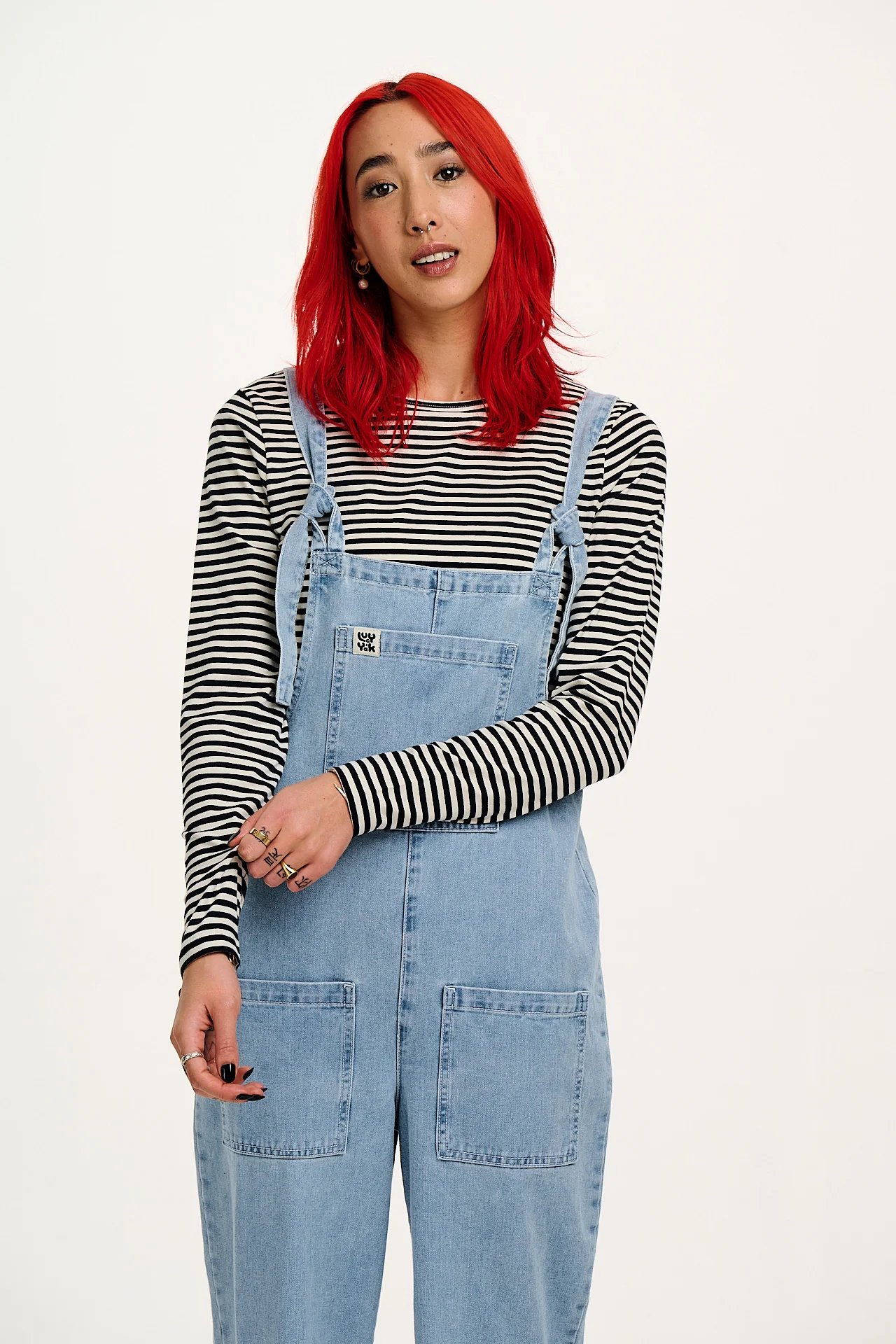 Rey - Long Sleeve Cotton Top in Black & White Stripe