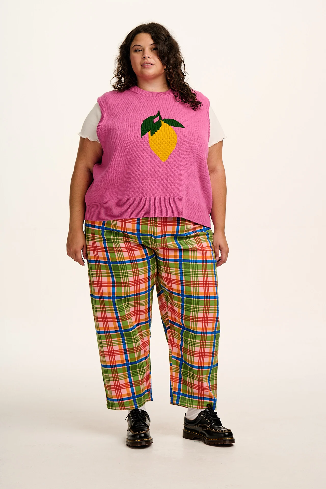 Drew - Straight Leg Cotton Trousers in Kitchen Check