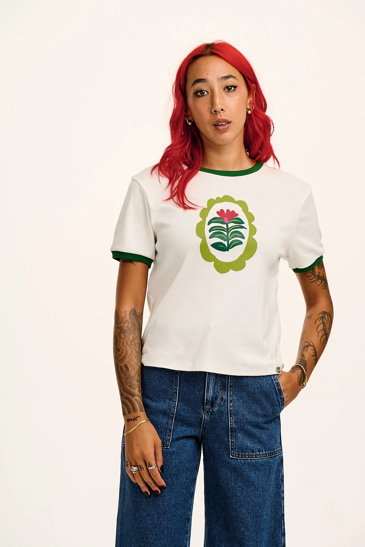 Maya - Cotton Tee in Flower Placement Print