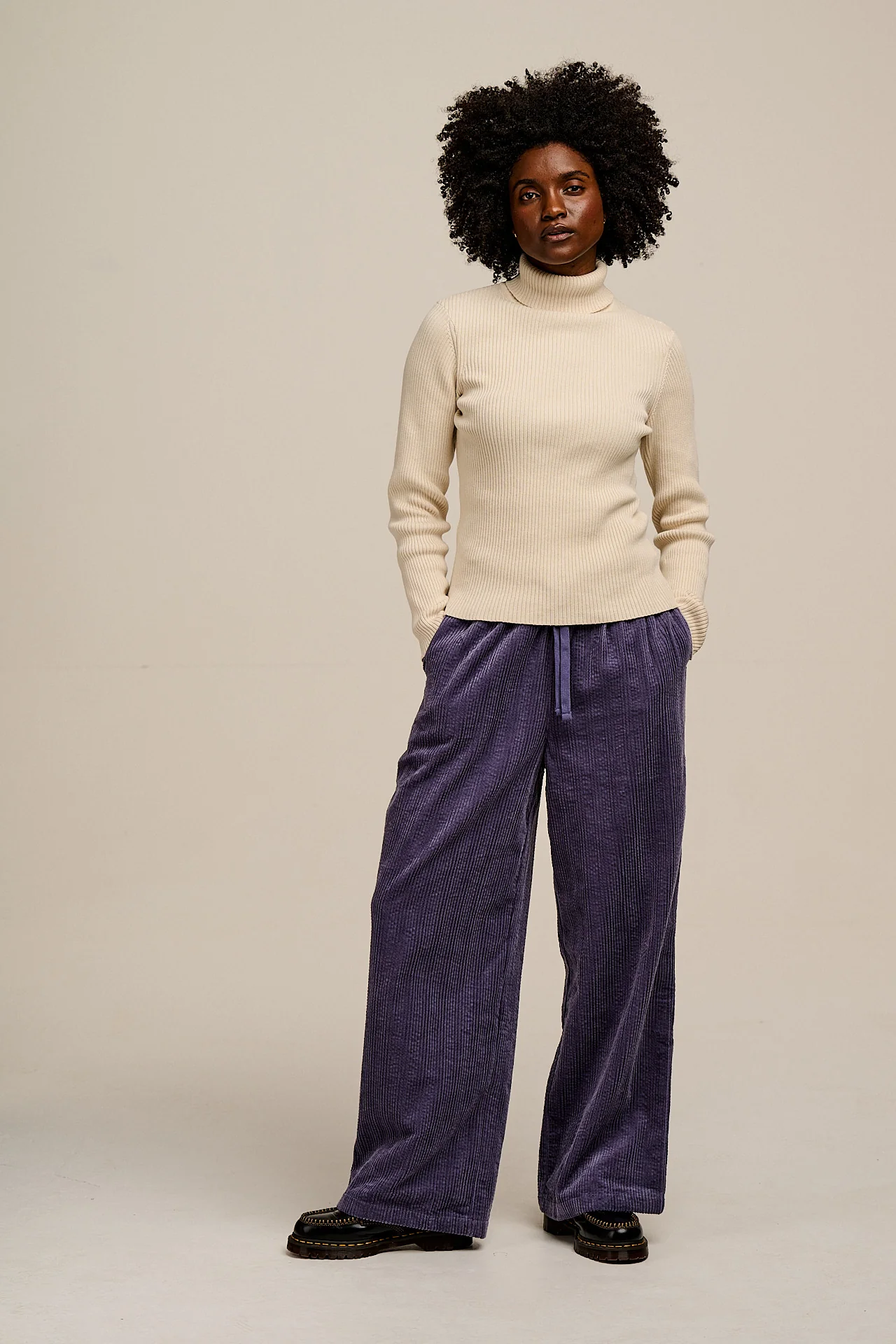 Norris - Wide Leg Corduroy Trousers in Blueberry Mist