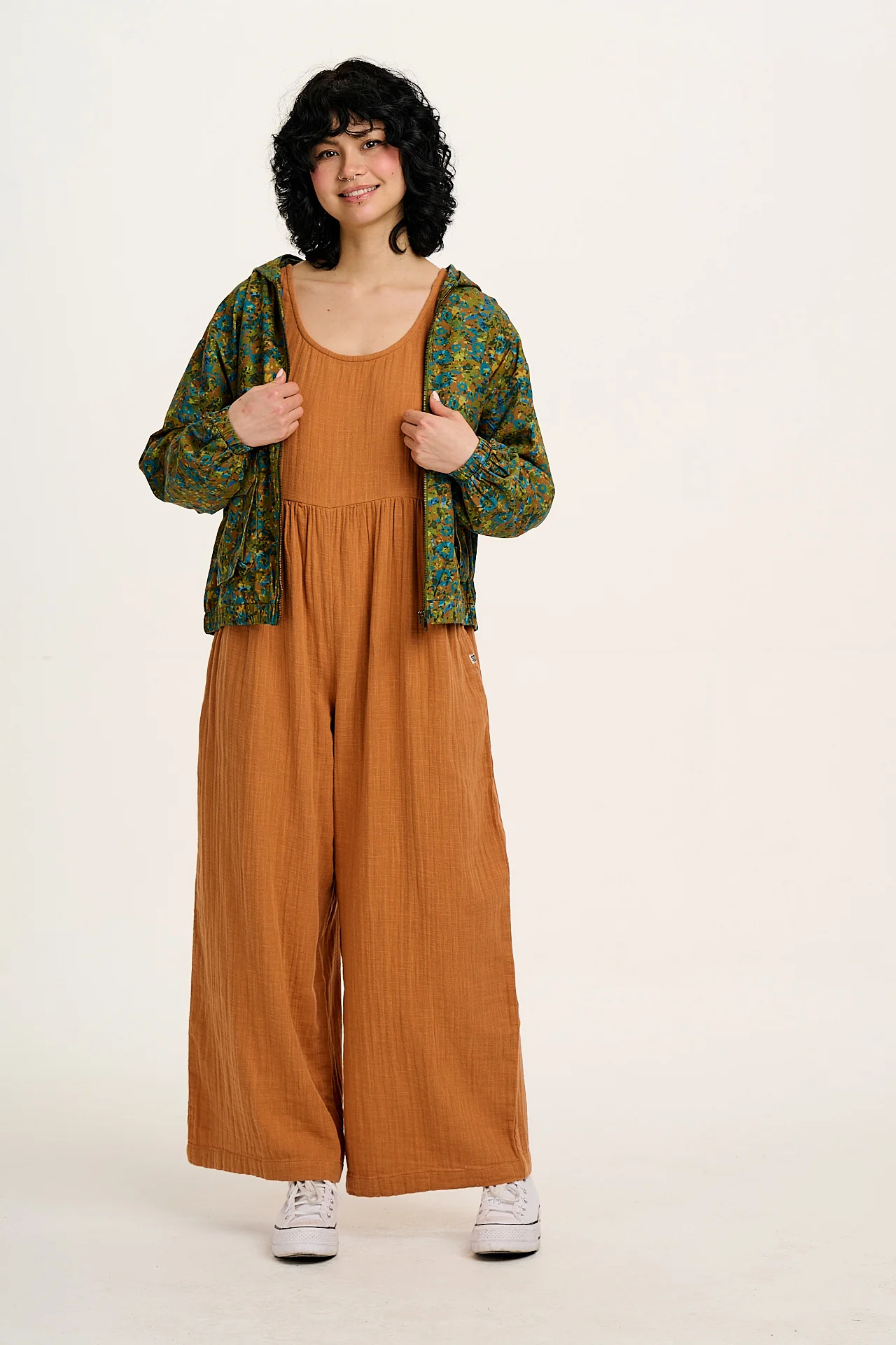 Bellamy - Wide Leg Cotton Jumpsuit in Terracotta