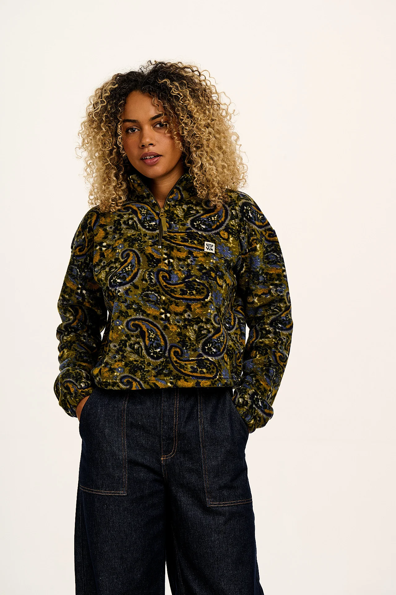 Blake - Cropped Polar Fleece in Grunge Paisley Print