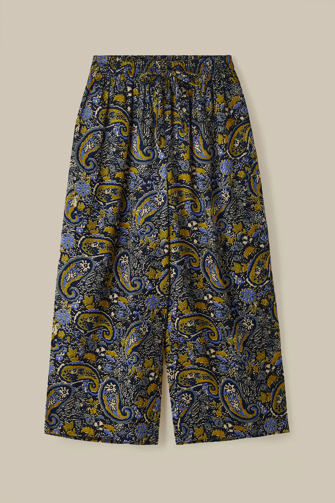 Chuck - Wide Leg Cotton Trousers in Grunge Blue Paisley Print
