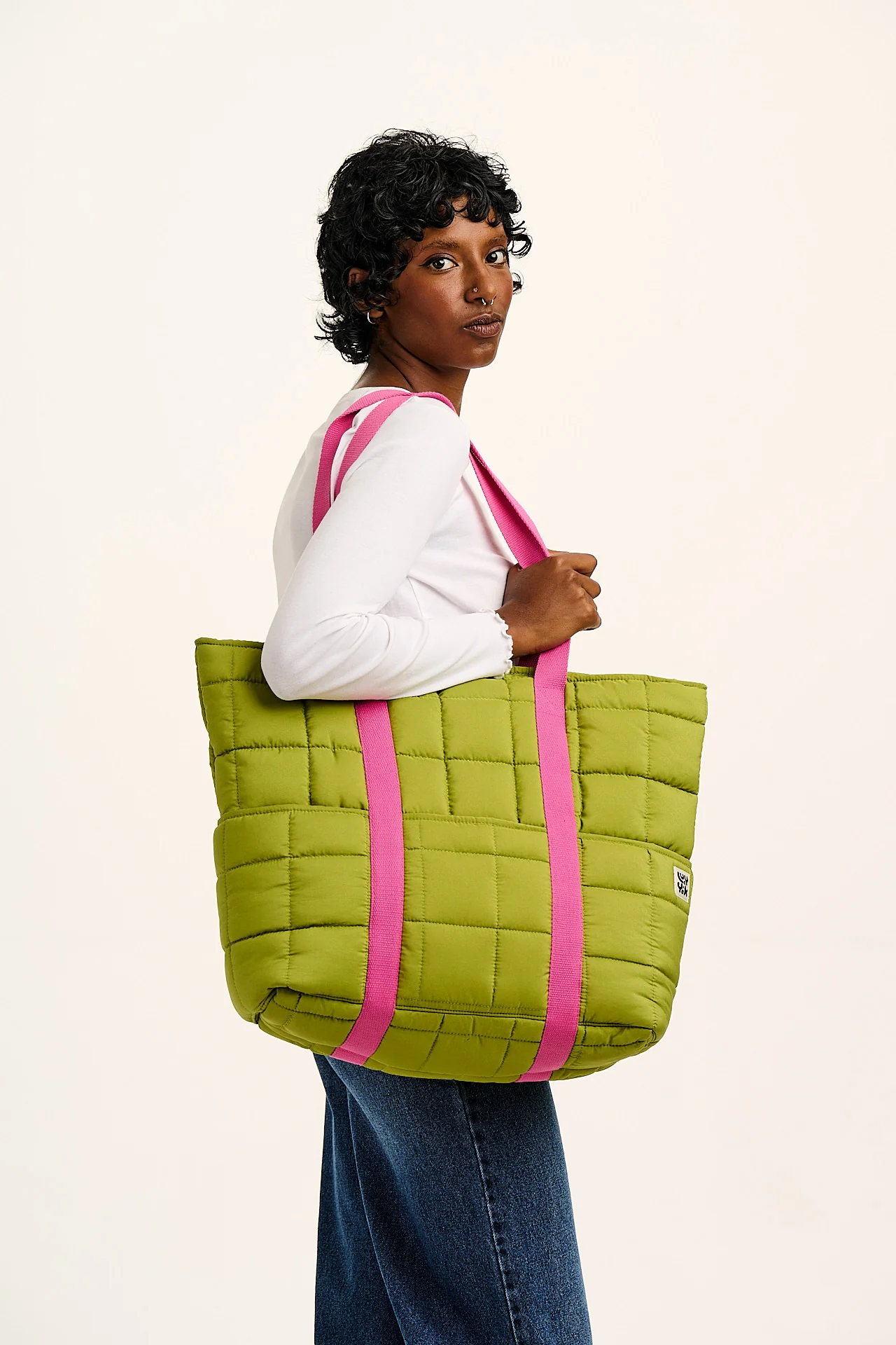 Dax - Quilted Tote in Lima Bean Green & Pink