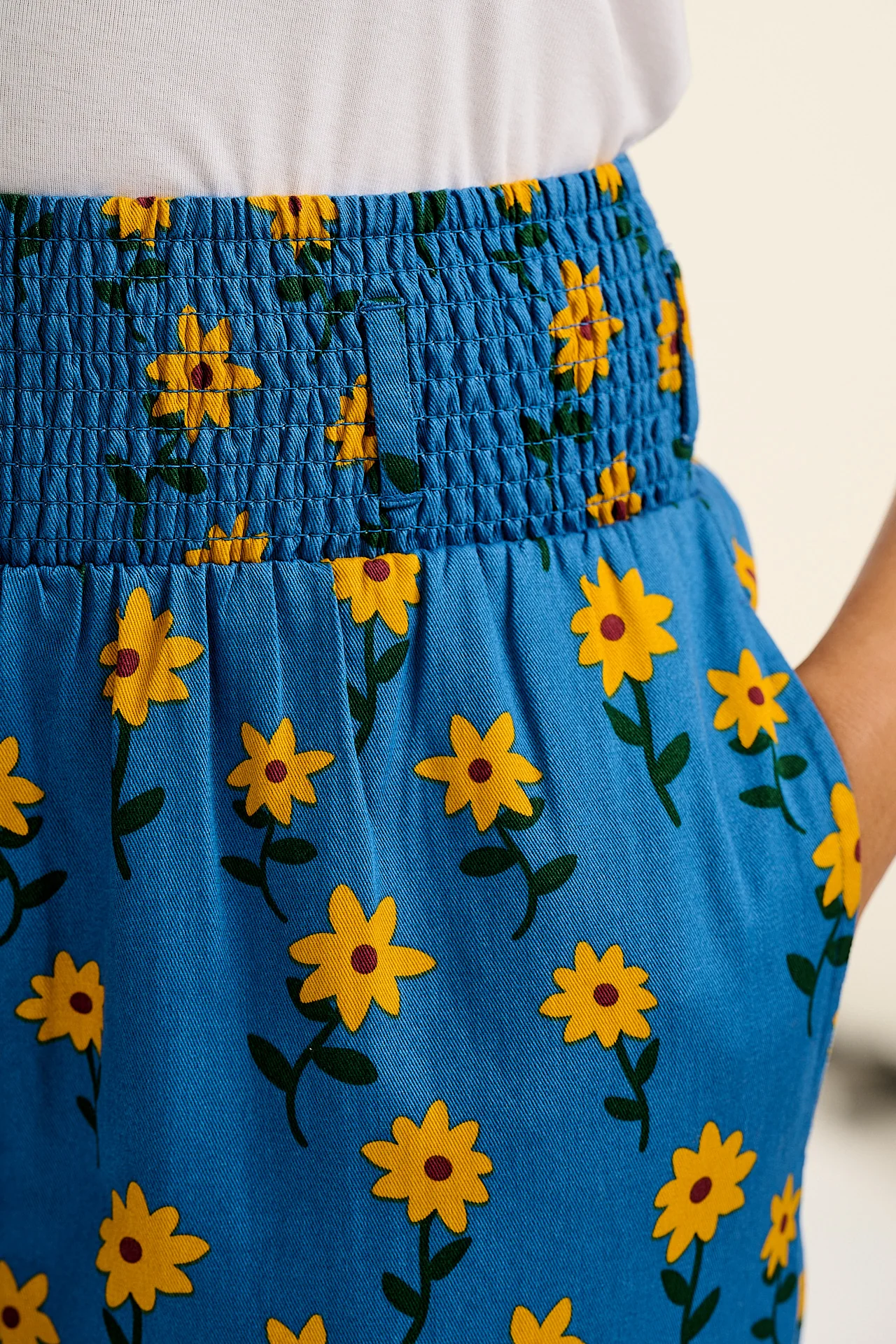 Alexa - Cotton Trousers in Blue Sunflowers Print