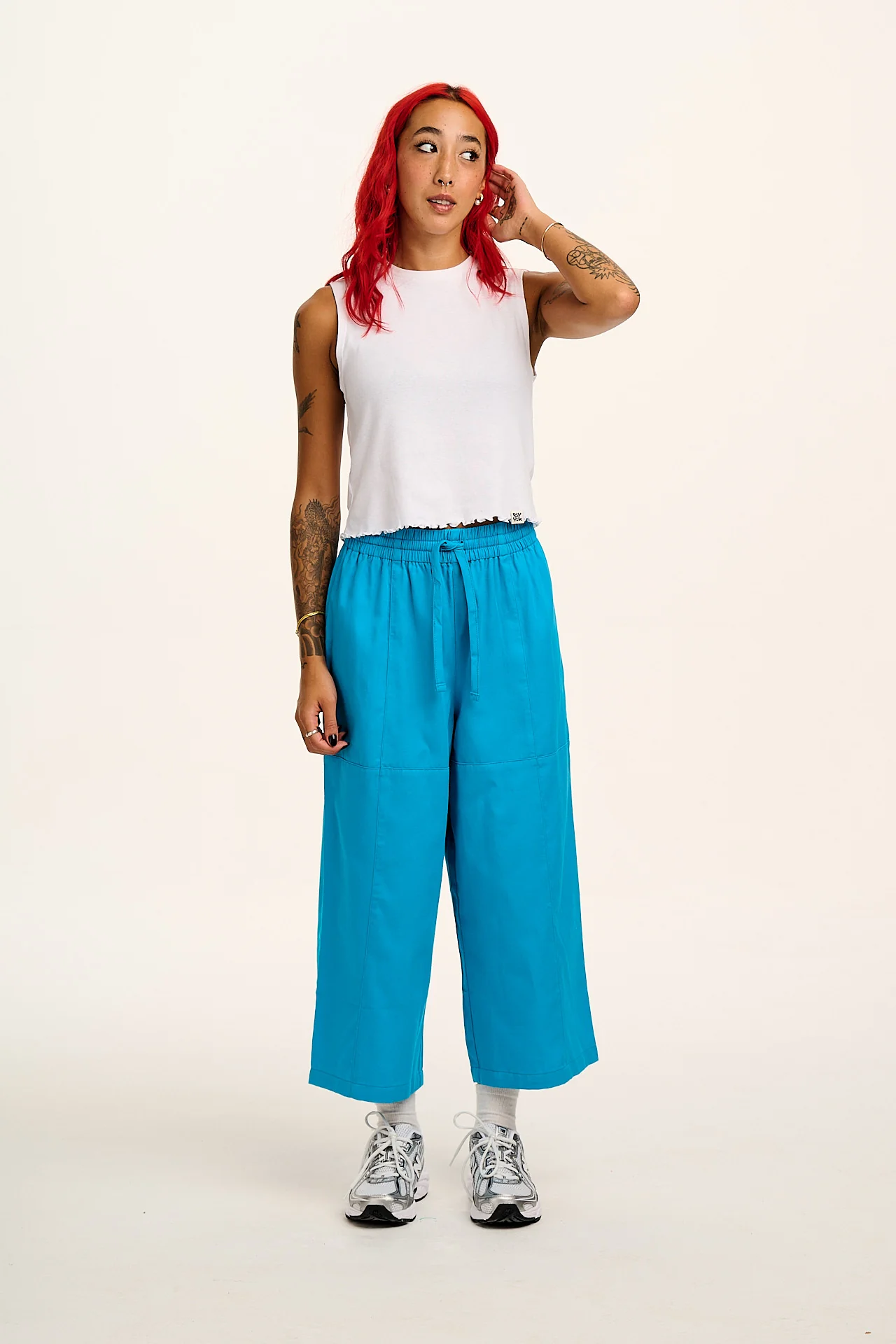 Chuck - Wide Leg Cotton Trousers in Hawaiian Blue
