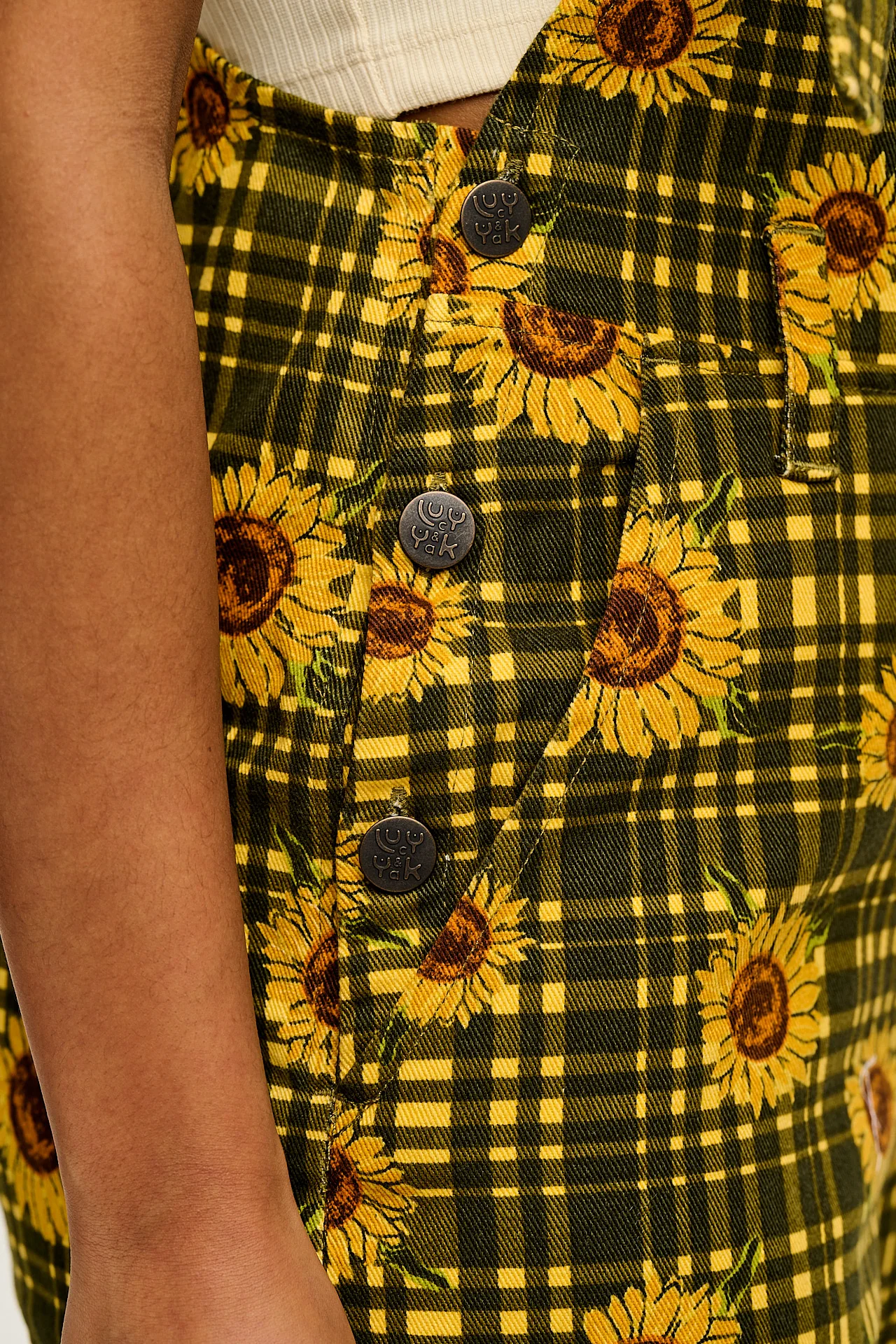 Easton - Cotton Dungarees in Green Sunday Sunflowers Print