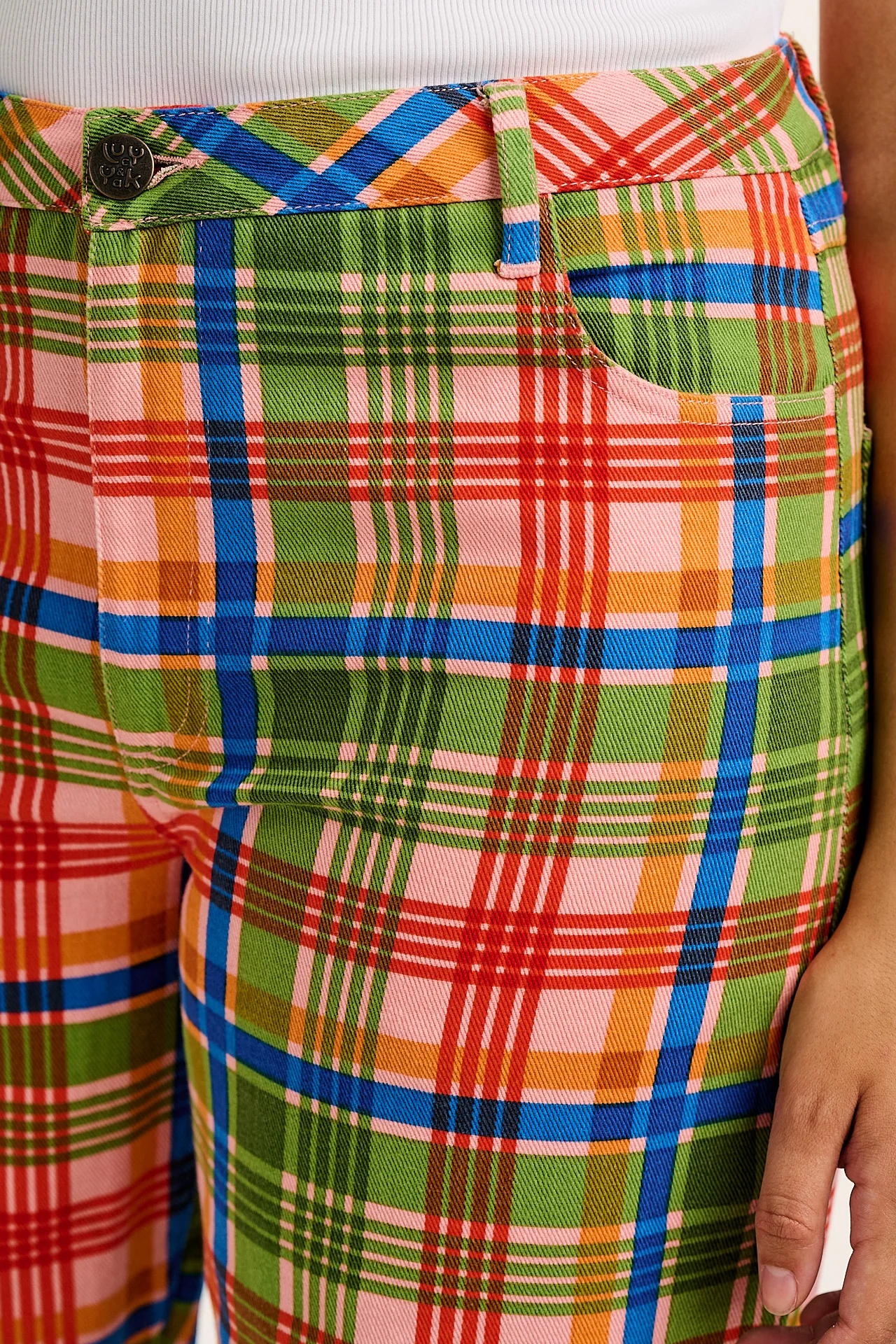 Drew - Straight Leg Cotton Trousers in Kitchen Check