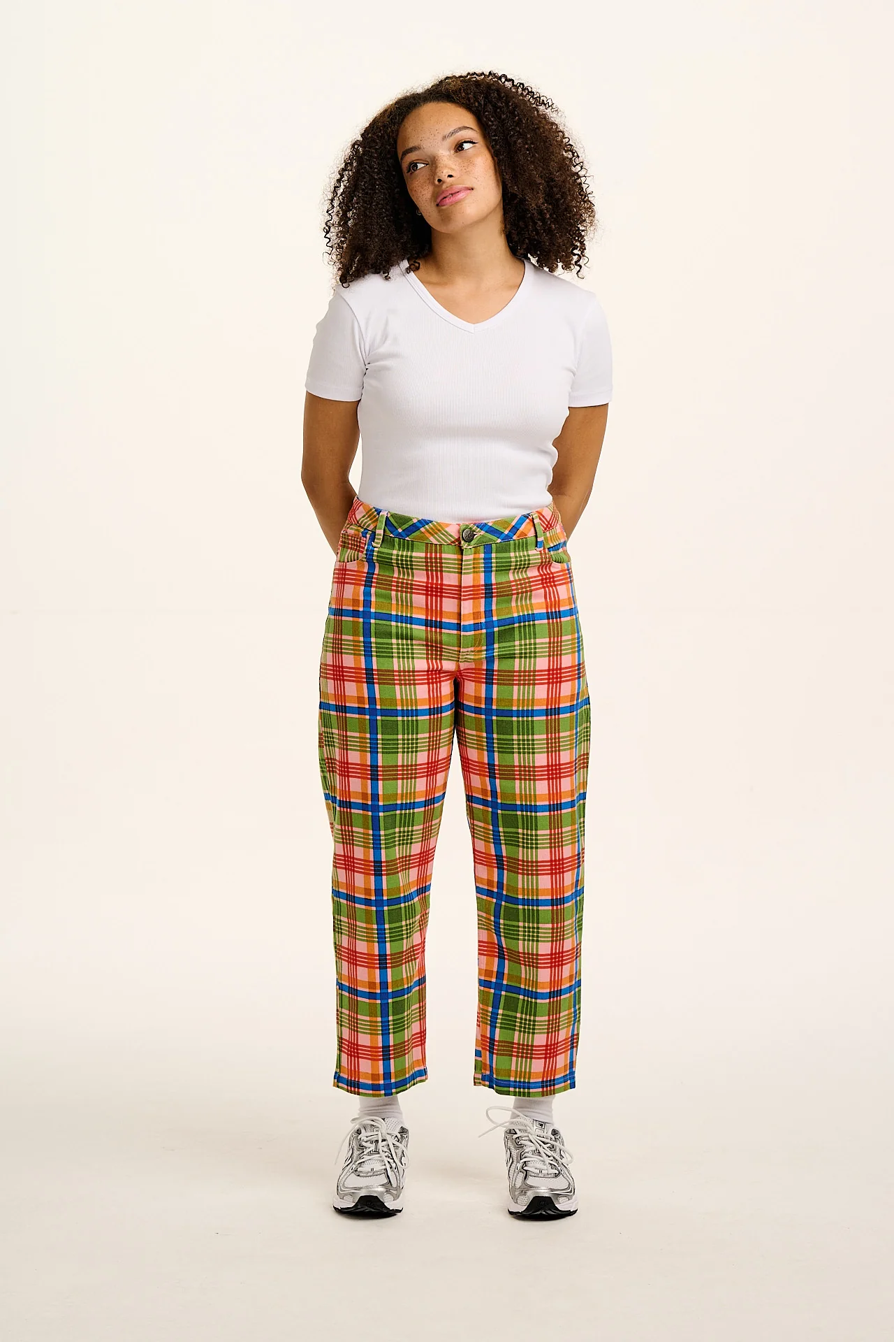 Drew - Straight Leg Cotton Trousers in Kitchen Check