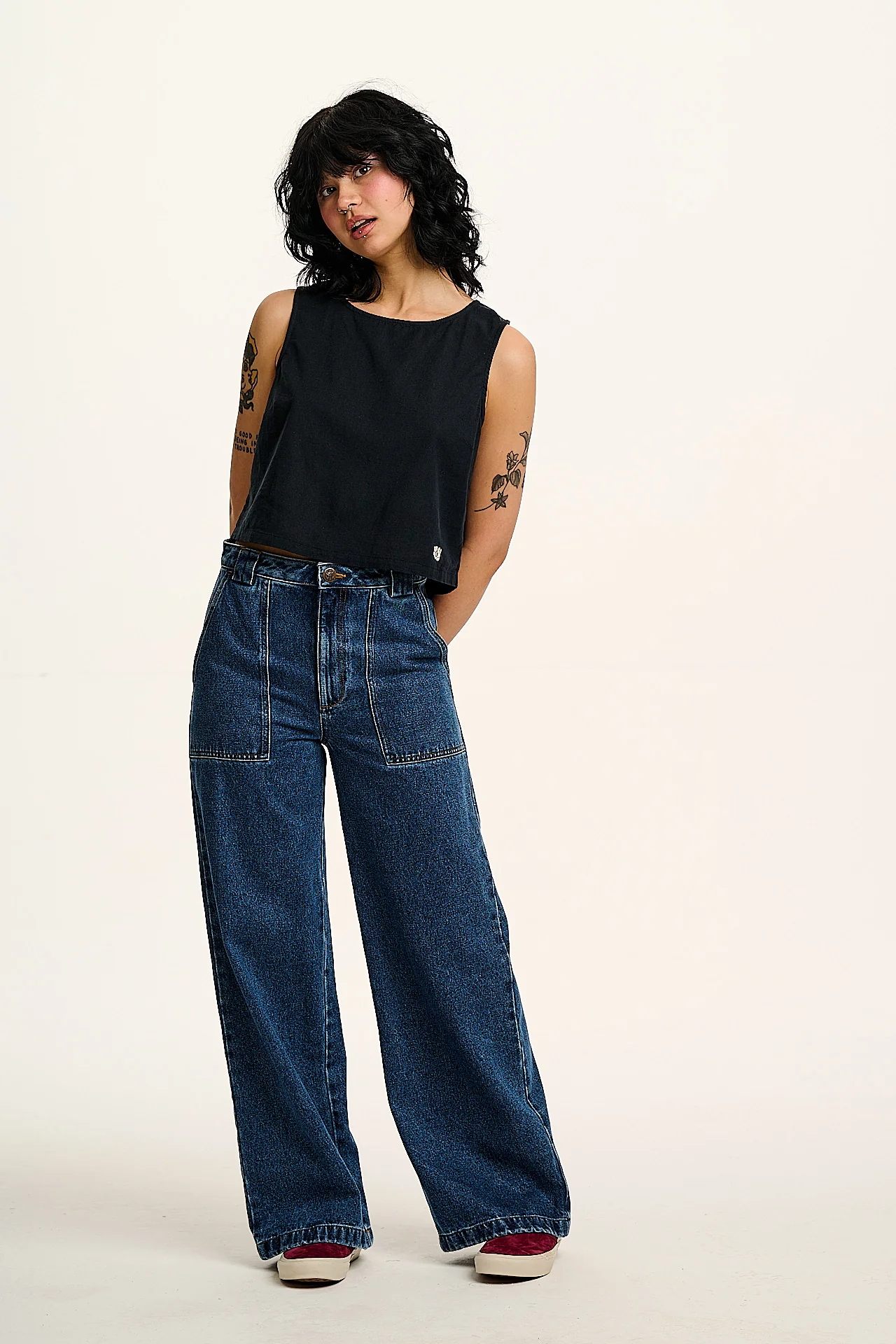 Arden - Cotton & Linen Shell Top in Black