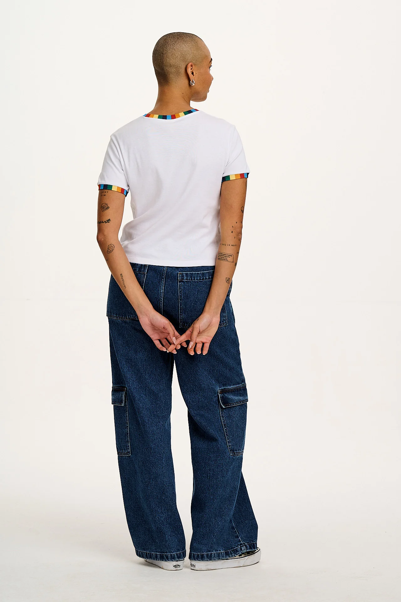 Maya - Cotton Tee in White Rainbow Print