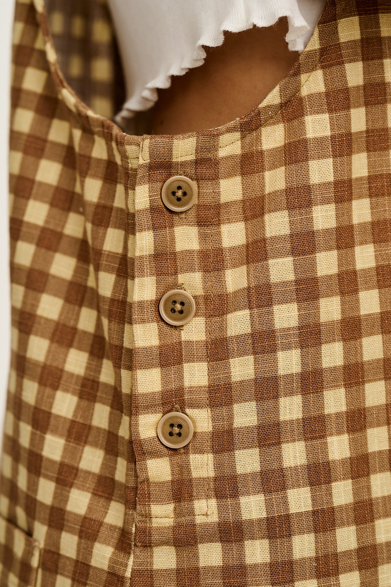 Ali - Wide Leg Cotton Dungarees Brown Birch Gingham Print