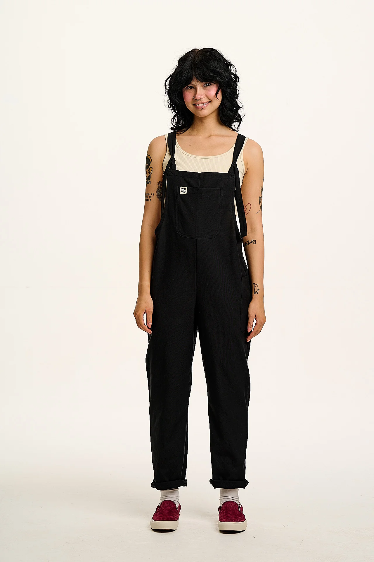 Una - Cotton Dungarees in Black