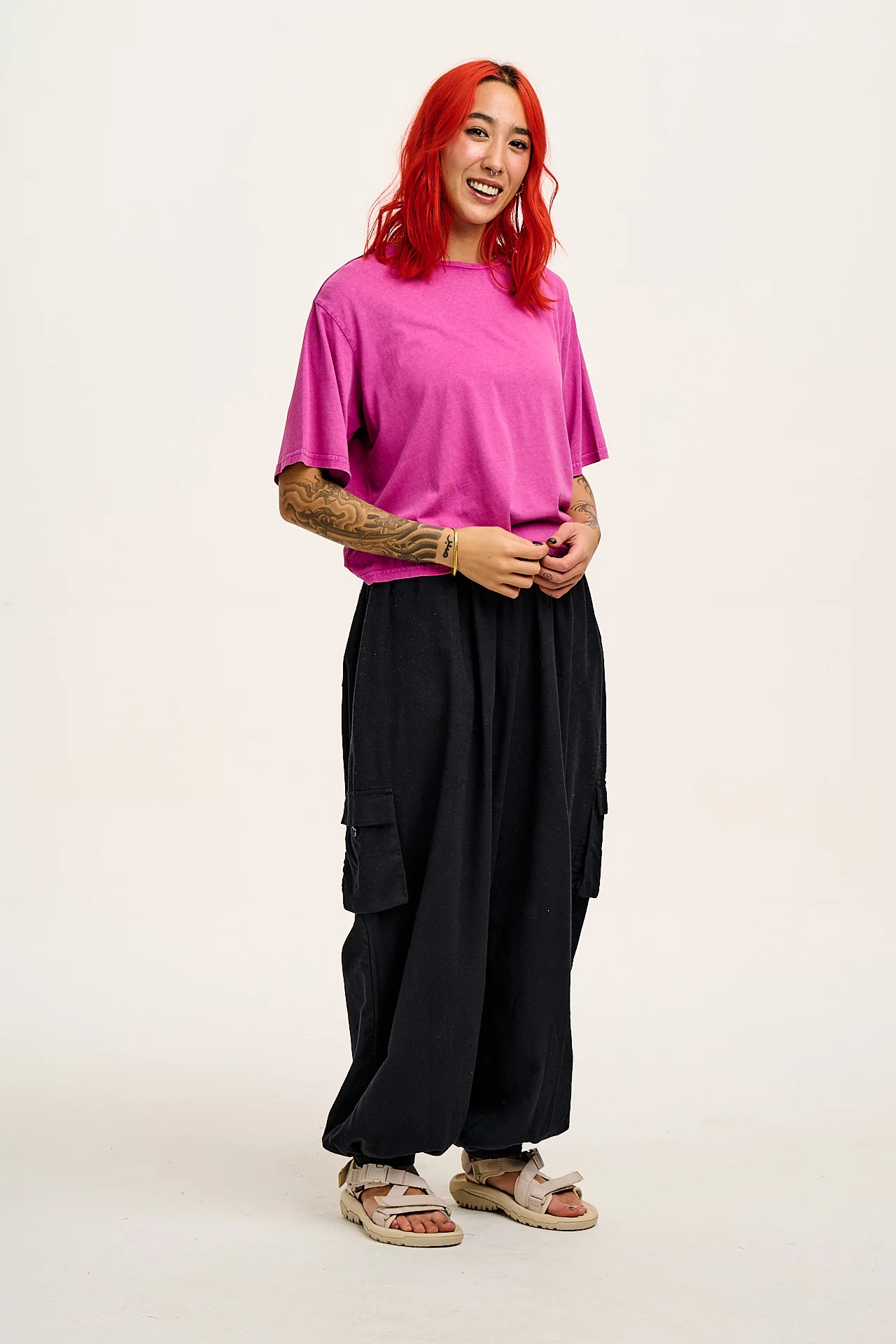 Rumi - Wide Leg Cotton & Linen Trousers in Black
