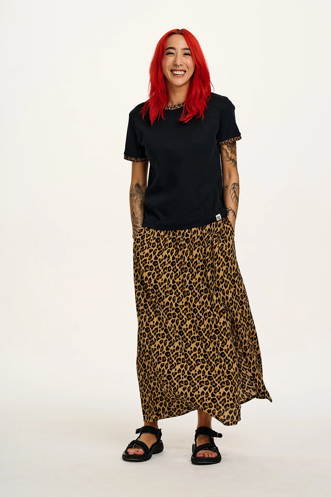 Poppy - Elasticated Waist Skirt in Leopard Print