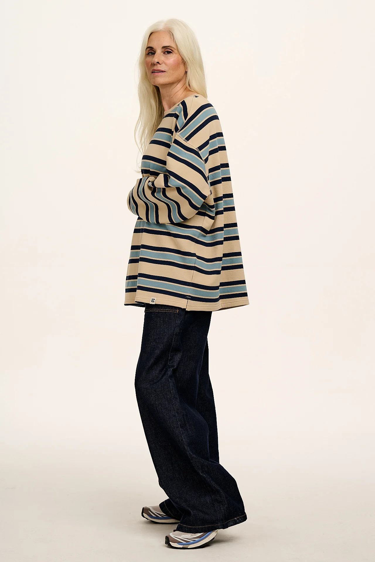 Kai - Midweight Cotton Crew Neck Sweatshirt in Blue Stripe