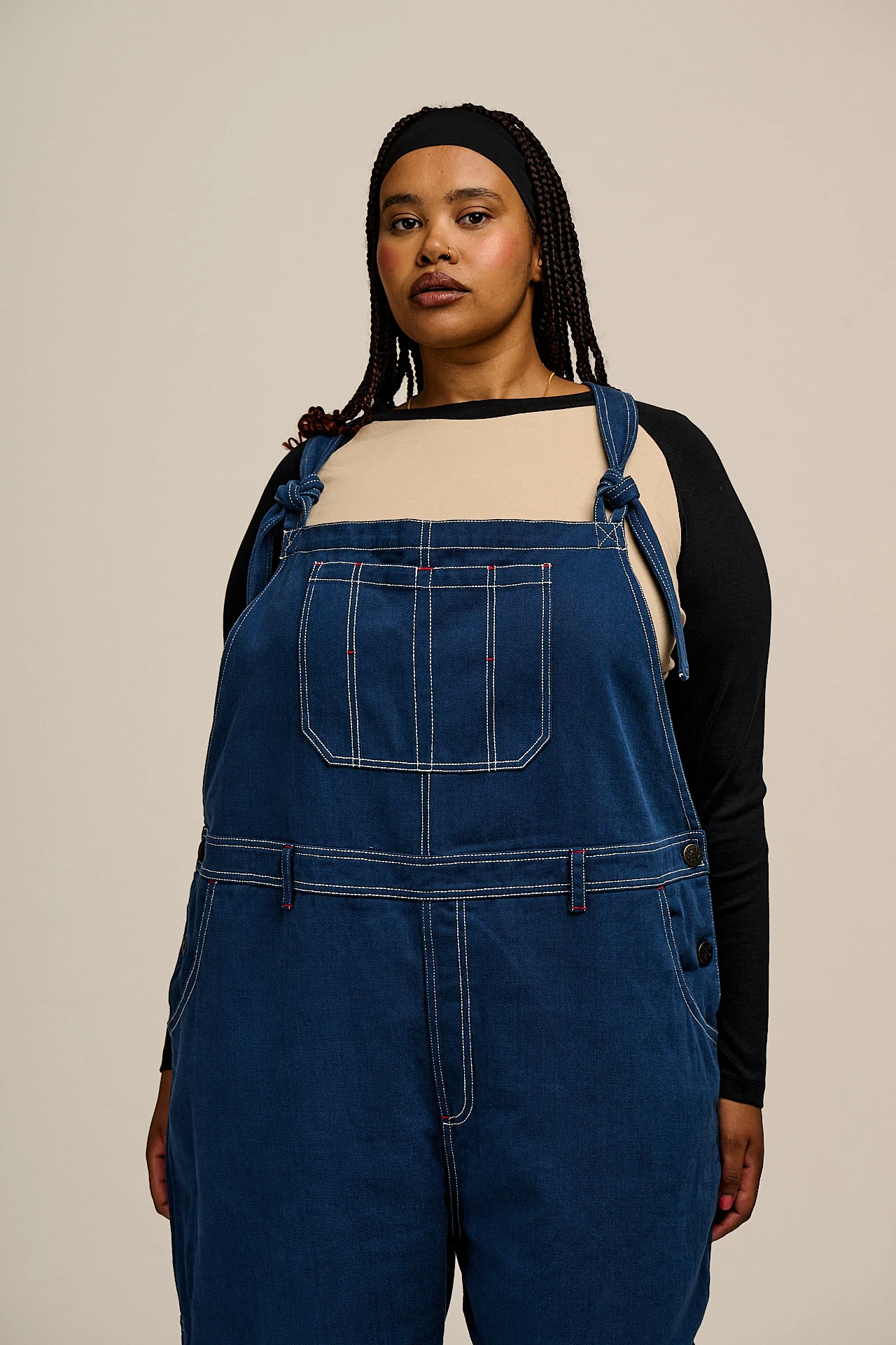 Mullen - Cotton Dungarees in Navy with Contrast Stripe