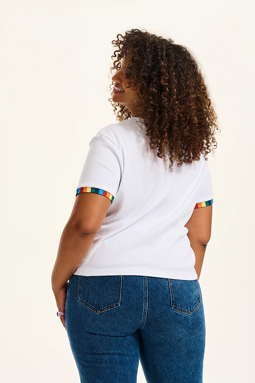 Maya - Cotton Tee in White Rainbow Print