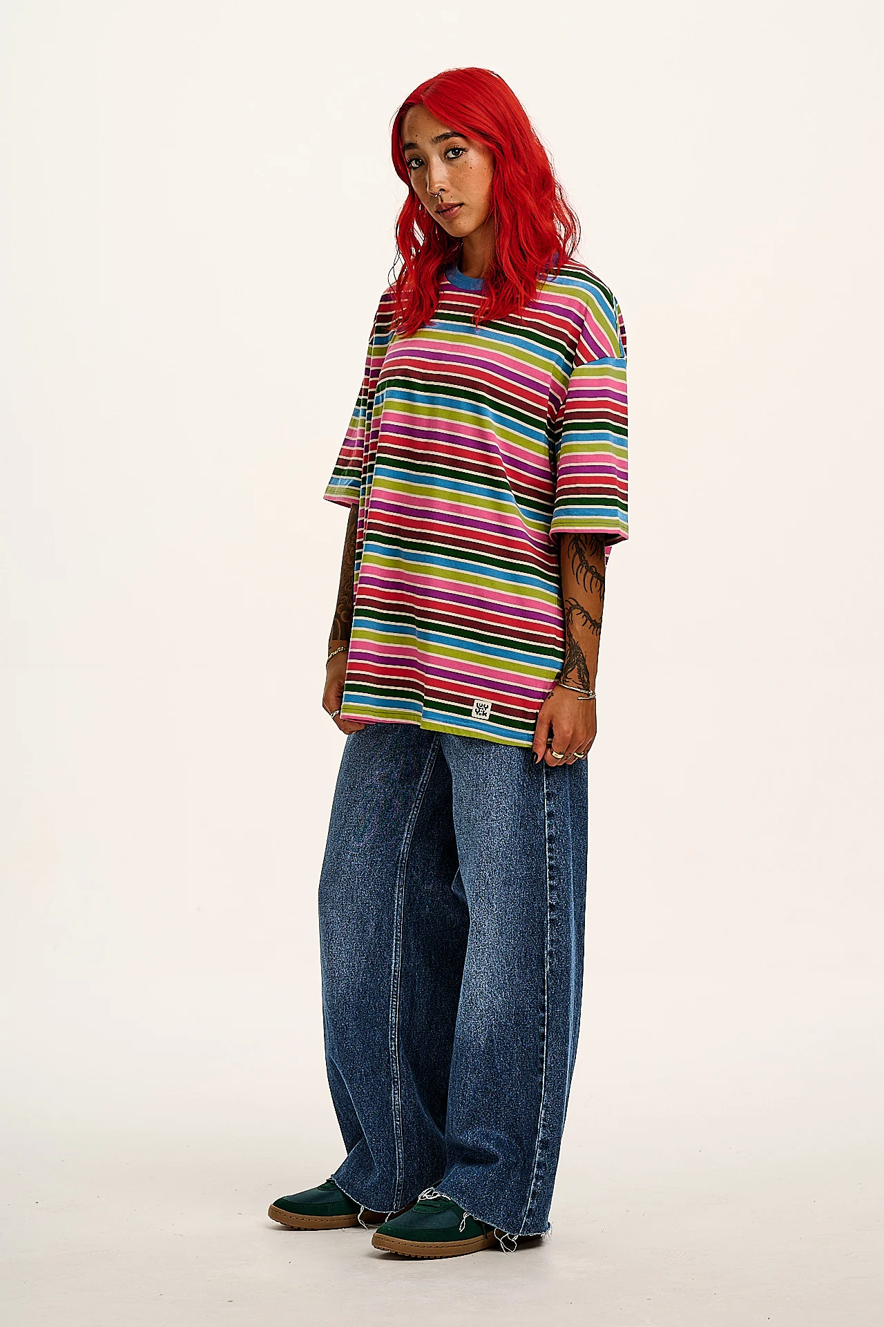Benny - Oversized Cotton Tee in Rainbow Stripe