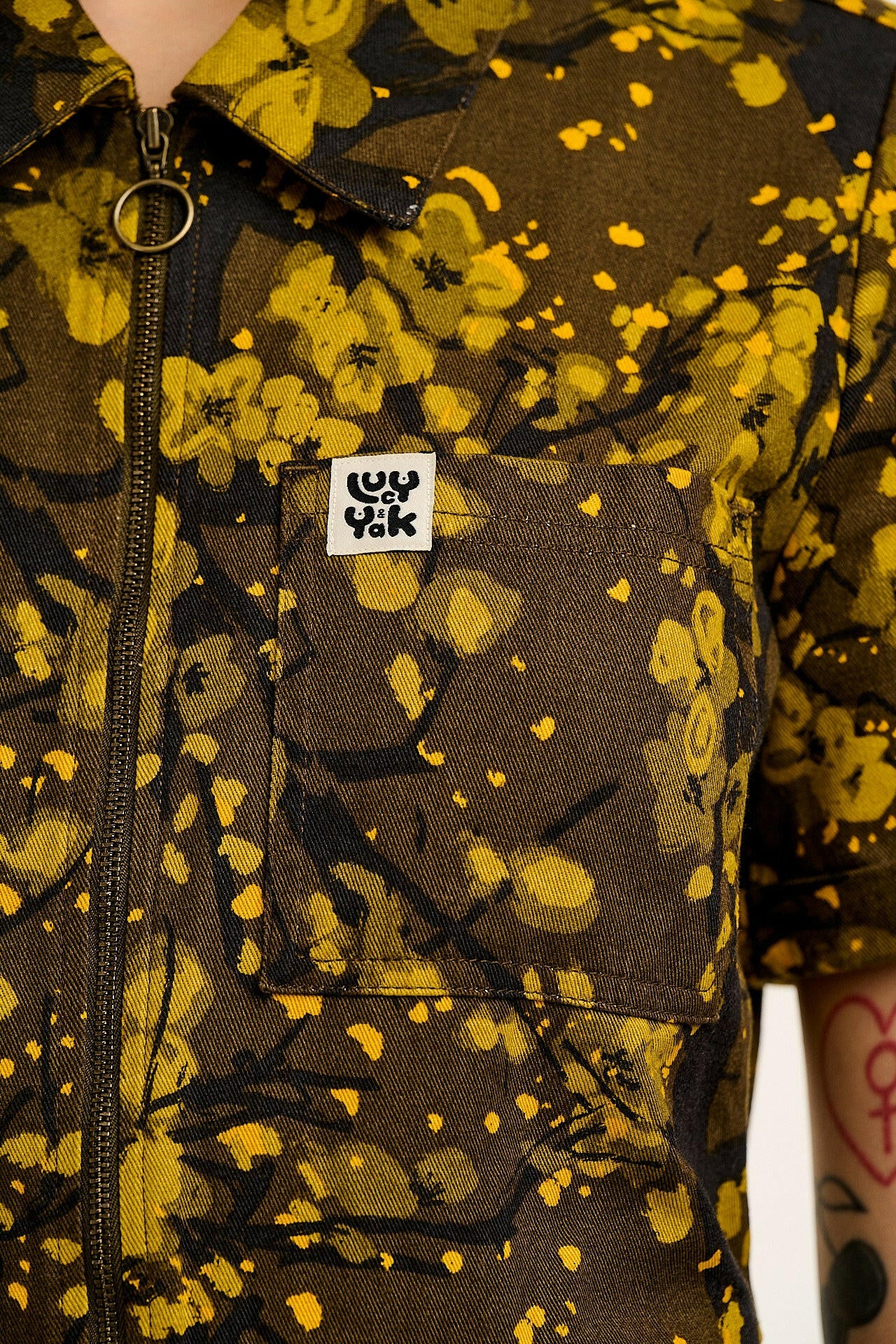 Ragan - Cotton Jumpsuit in Green Blossom Print