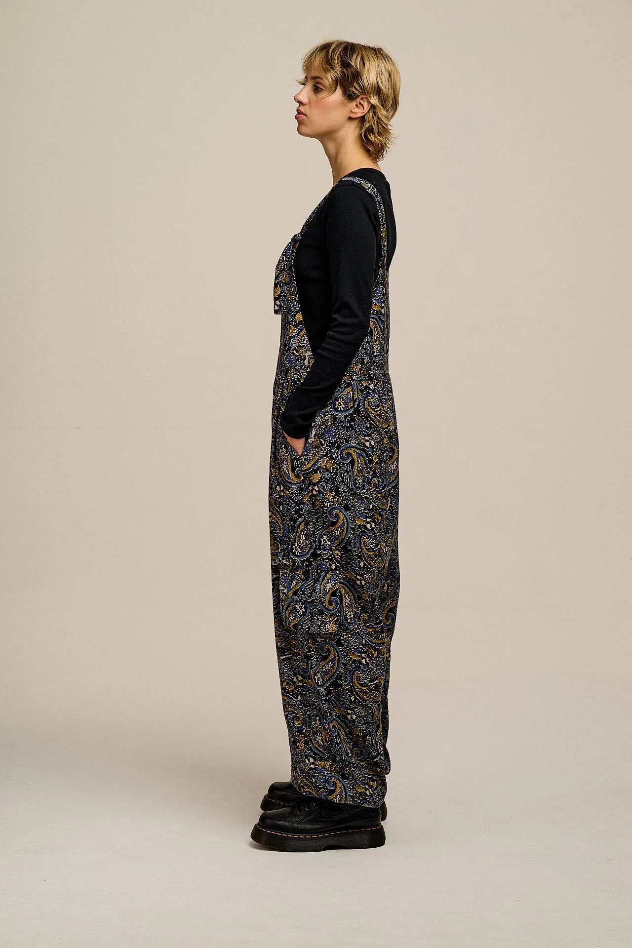 Miyada - Brushed Cotton Dungarees in Grunge Blue Paisley Print