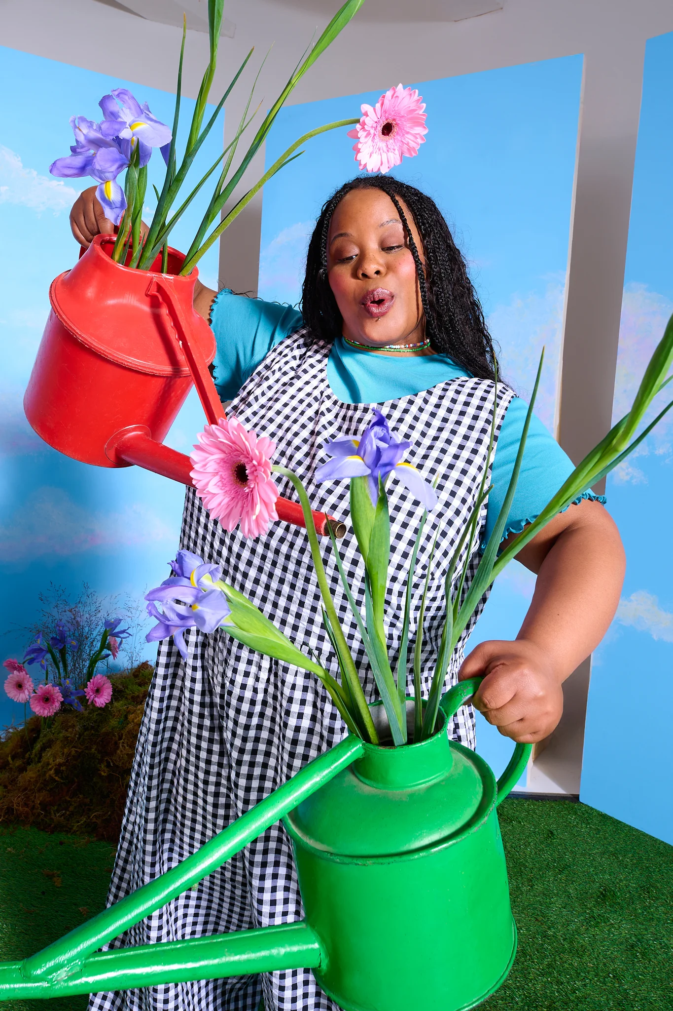 Bellamy - Wide Leg Cotton Jumpsuit in Black & White Gingham