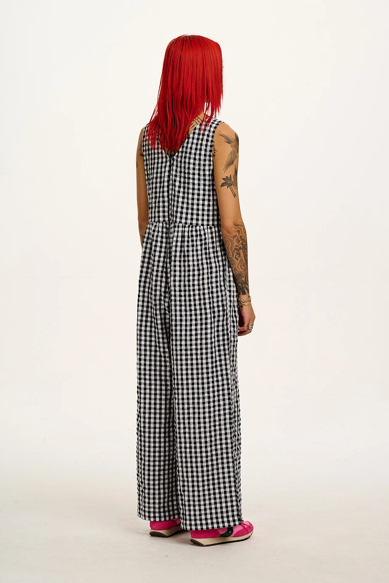 Bellamy - Wide Leg Cotton Jumpsuit in Black & White Gingham