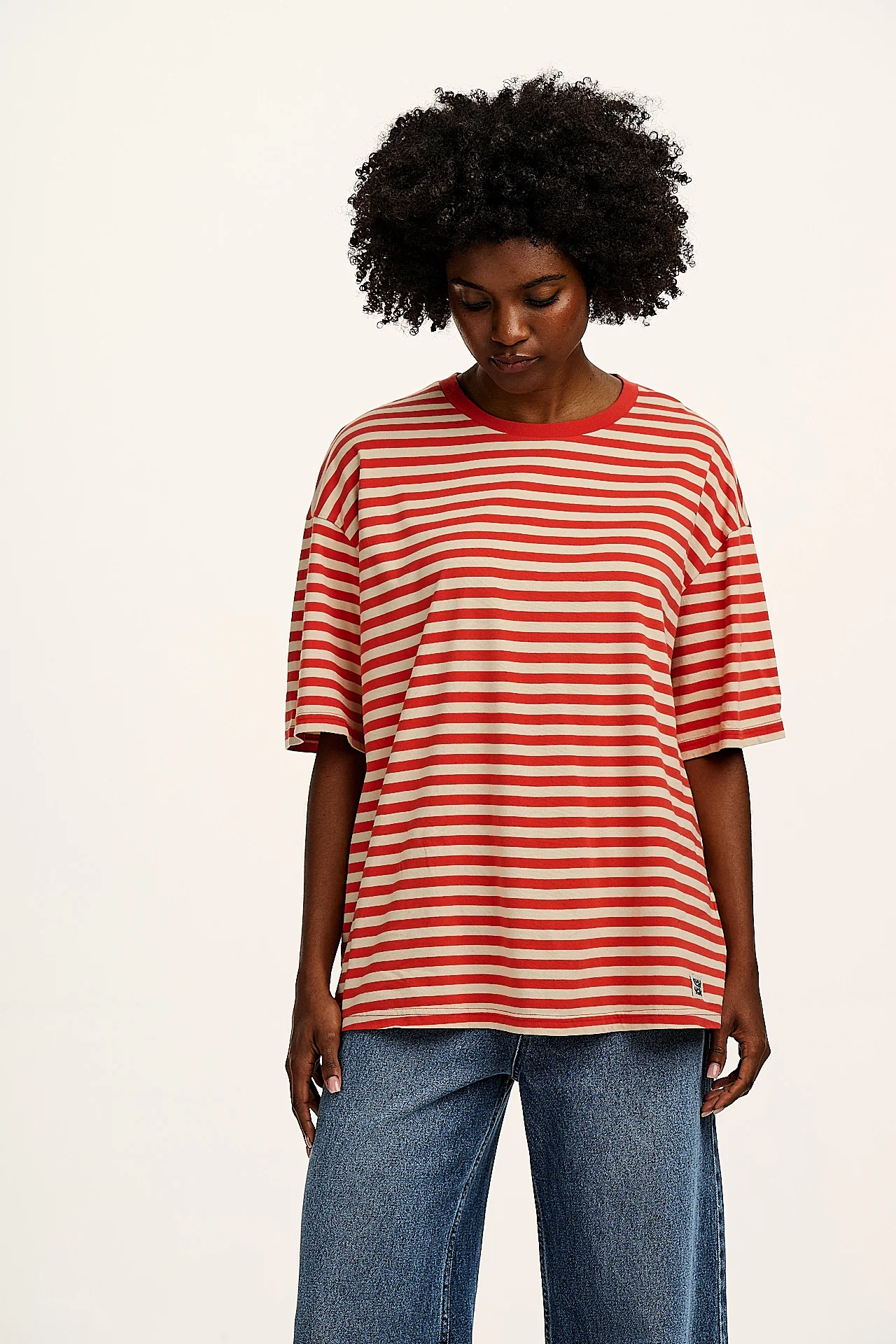 Benny - Oversized Cotton Tee in Red Stripe