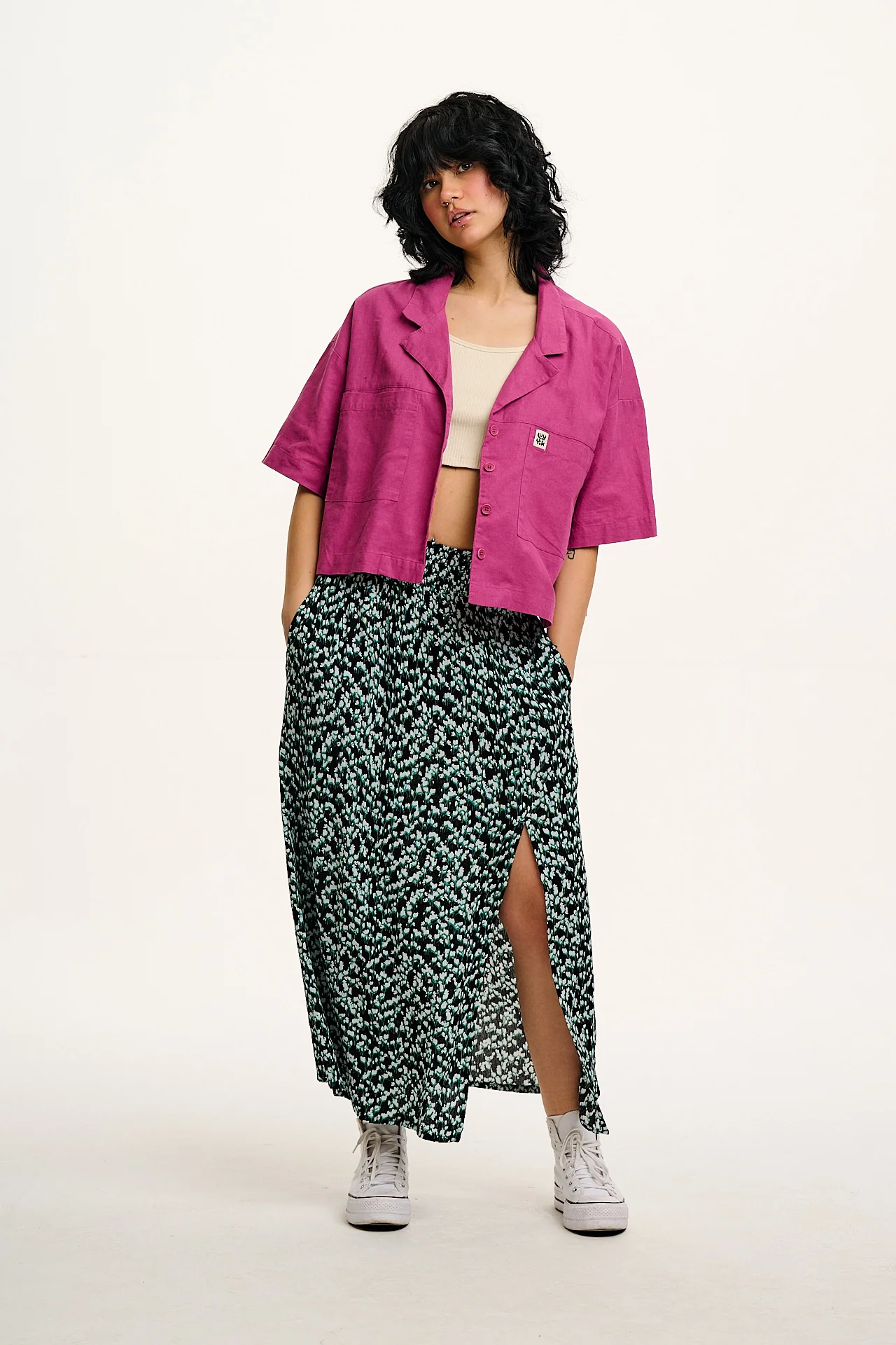 Poppy - Elasticated Waist Skirt in Blue Ditsy Floral Print