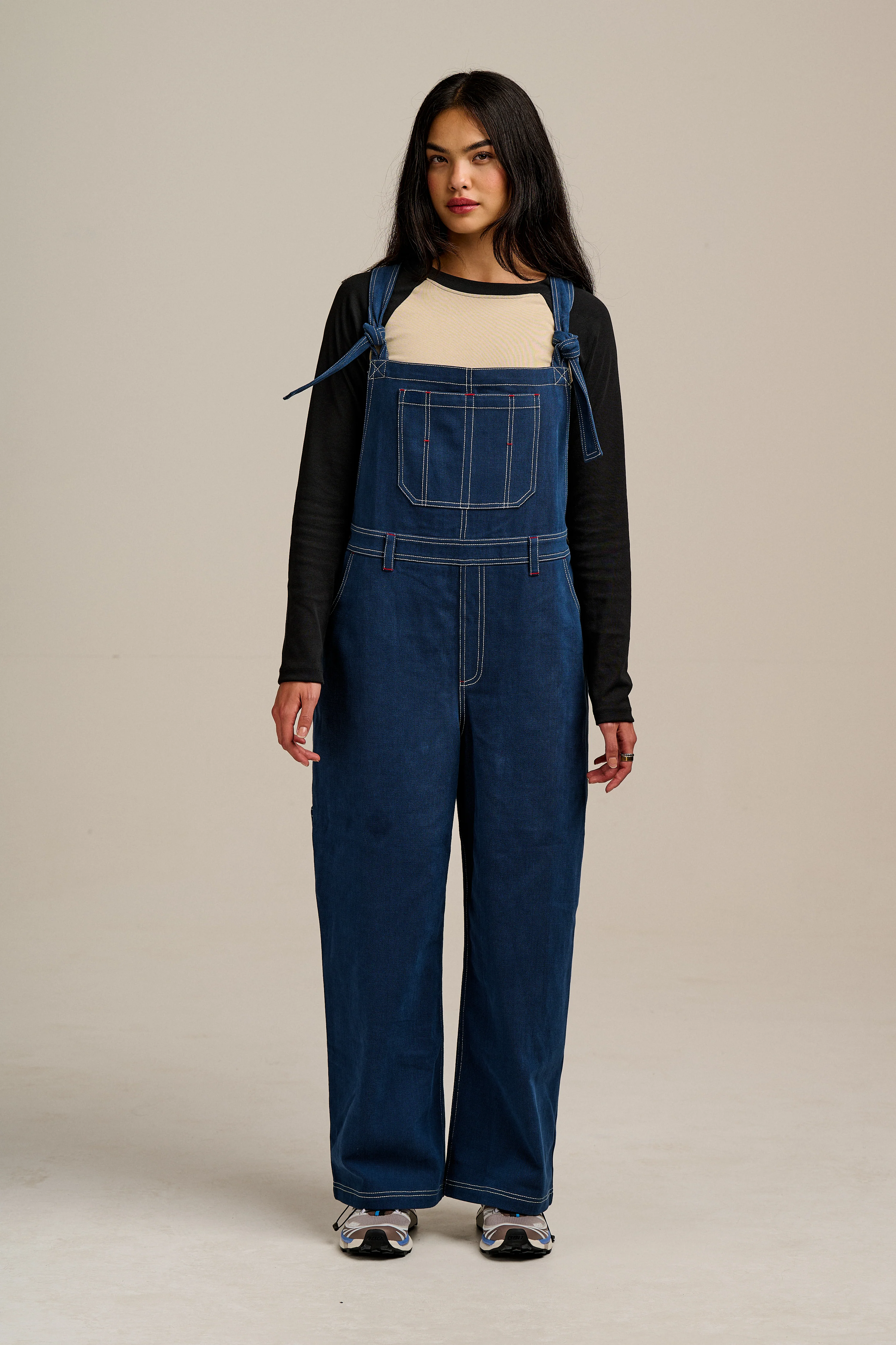 Mullen - Cotton Dungarees in Navy with Contrast Stripe