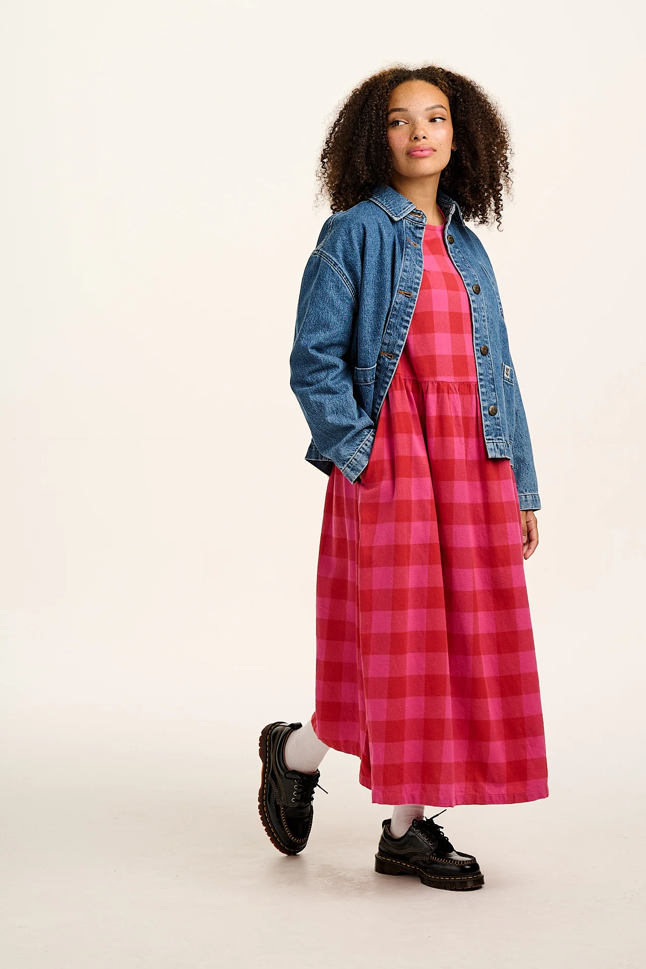 Micah - Midi Dress in Pink Checkerboard