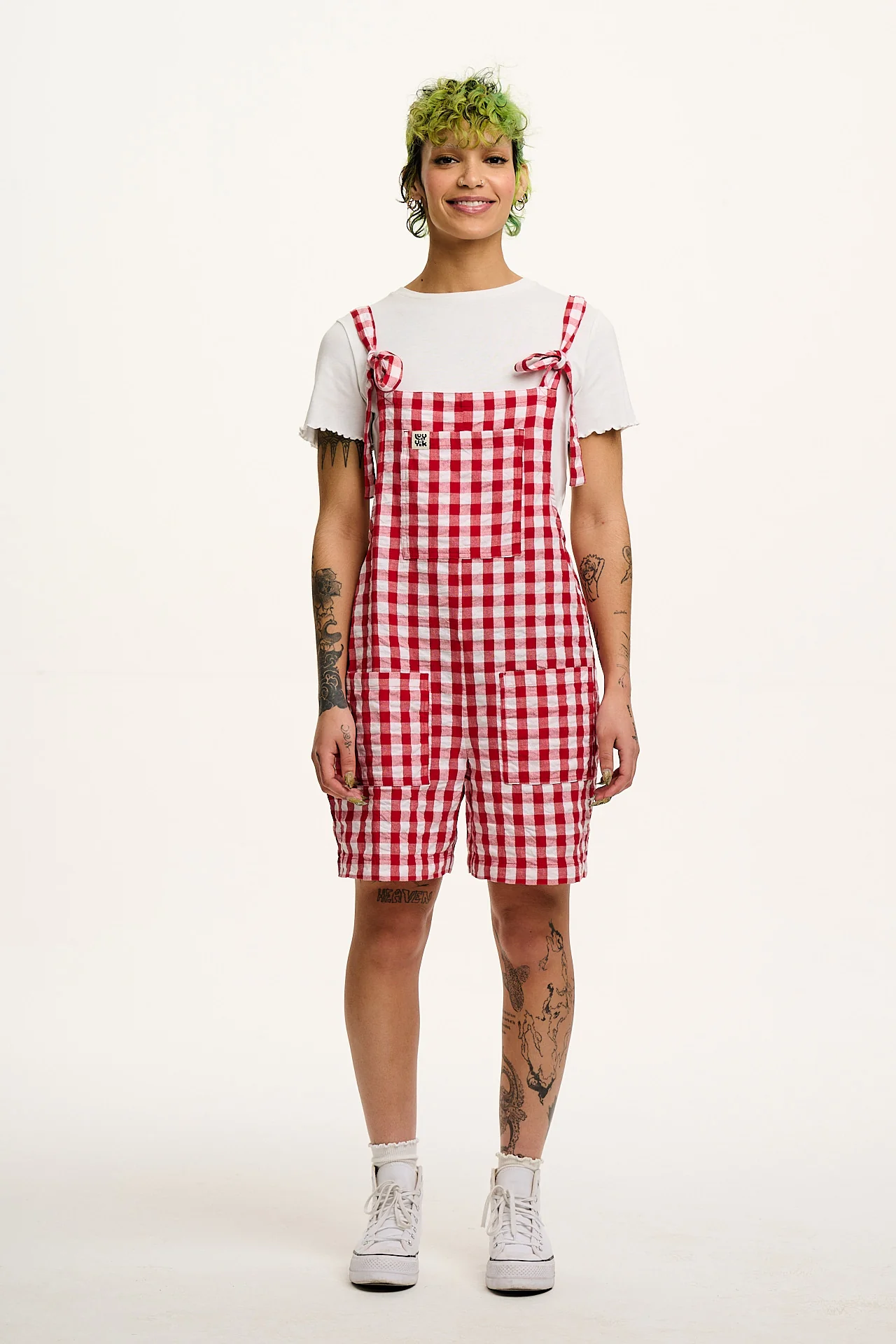 Original - Cotton Dungaree Shorts in Red Gingham